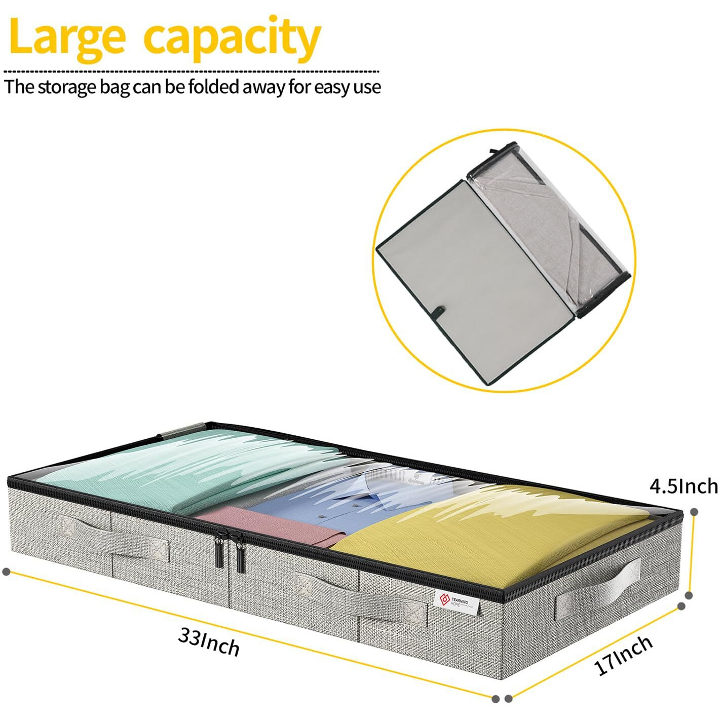 4.5 Inches Under Bed Storage Containers  2Pack Low Profile Underbed Storage Box With Sturdy Sidewalls/Bottom And Lids For Clothes  Blanket  Pillows And Shoes  Thick Fabric With Sturdy Structure