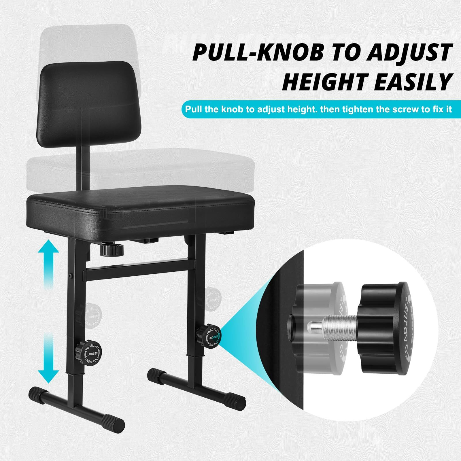 Tentoten Piano Bench Adjustable Height  Piano Chair With Padded Backrest Comfortable Piano Seat For Piano & Keyboard Bench For Musicians Piano Stool  Black