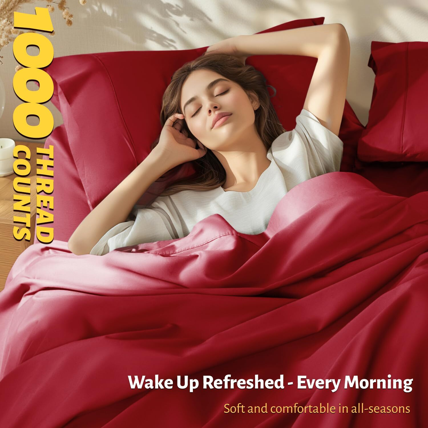 Shilucheng 100% Egyptian Cotton Queen Size Sheets Set - 1000 Thread Count Luxury Cotton Bed Sheets Breathable & Cooling Bedding And Pillow Cases  16 Inch Deep Pocket - 4 Piece (Burgundy  Queen)