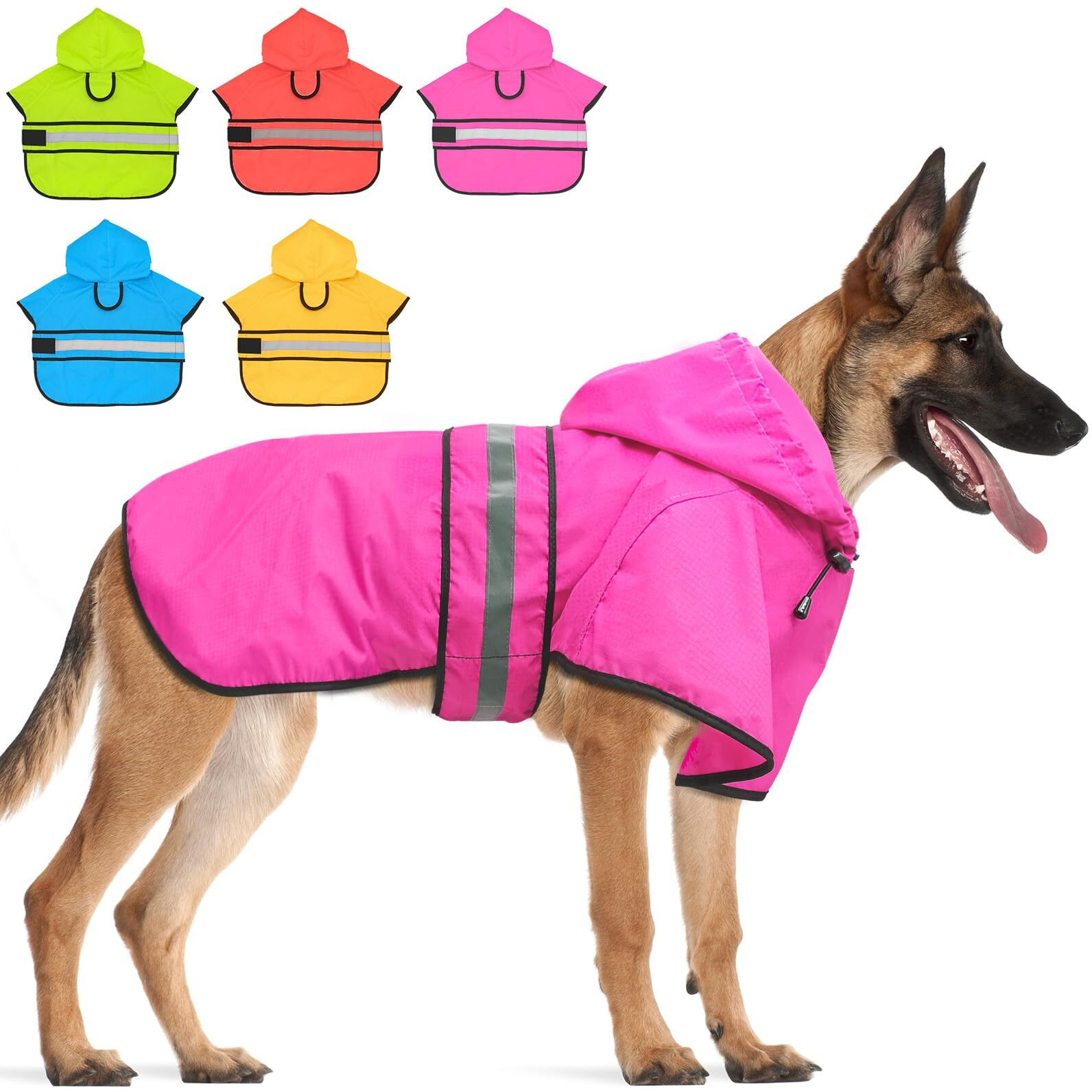 Candofly Reflective Dog Raincoat - Waterproof Dog Rain Jacket With Leash Hole  Hooded Dogs Ponch Slicker For Large Dogs (Pink  X-Large)
