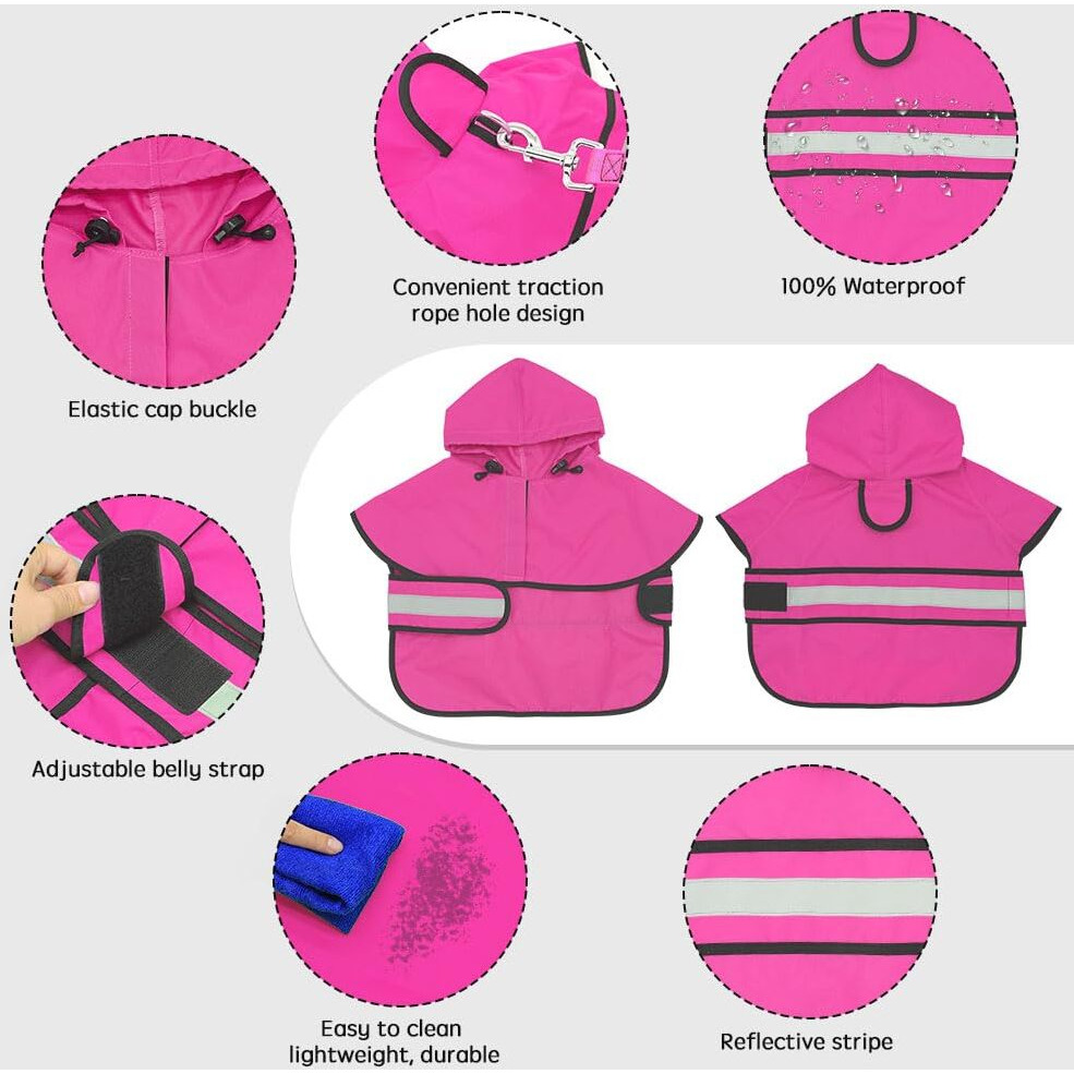 Candofly Reflective Dog Raincoat - Waterproof Dog Rain Jacket With Leash Hole  Hooded Dogs Ponch Slicker For Large Dogs (Pink  X-Large)