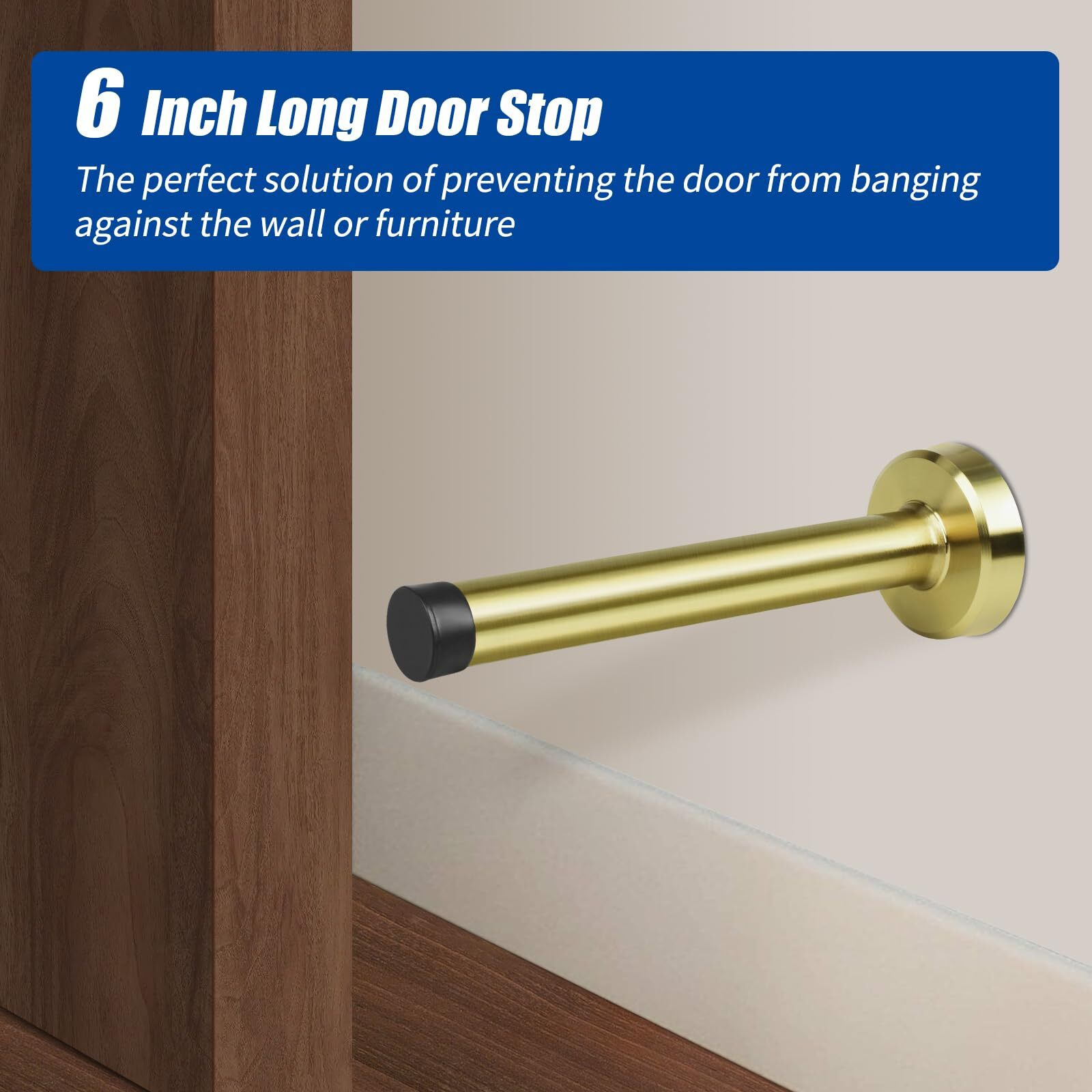 Door Stops  Gold Door Stopper  6 Inch Long Door Stop  Stainless Steel Door Stop For Wall With Sound Dampening Door Bumper Wall Protector  Brushed Gold