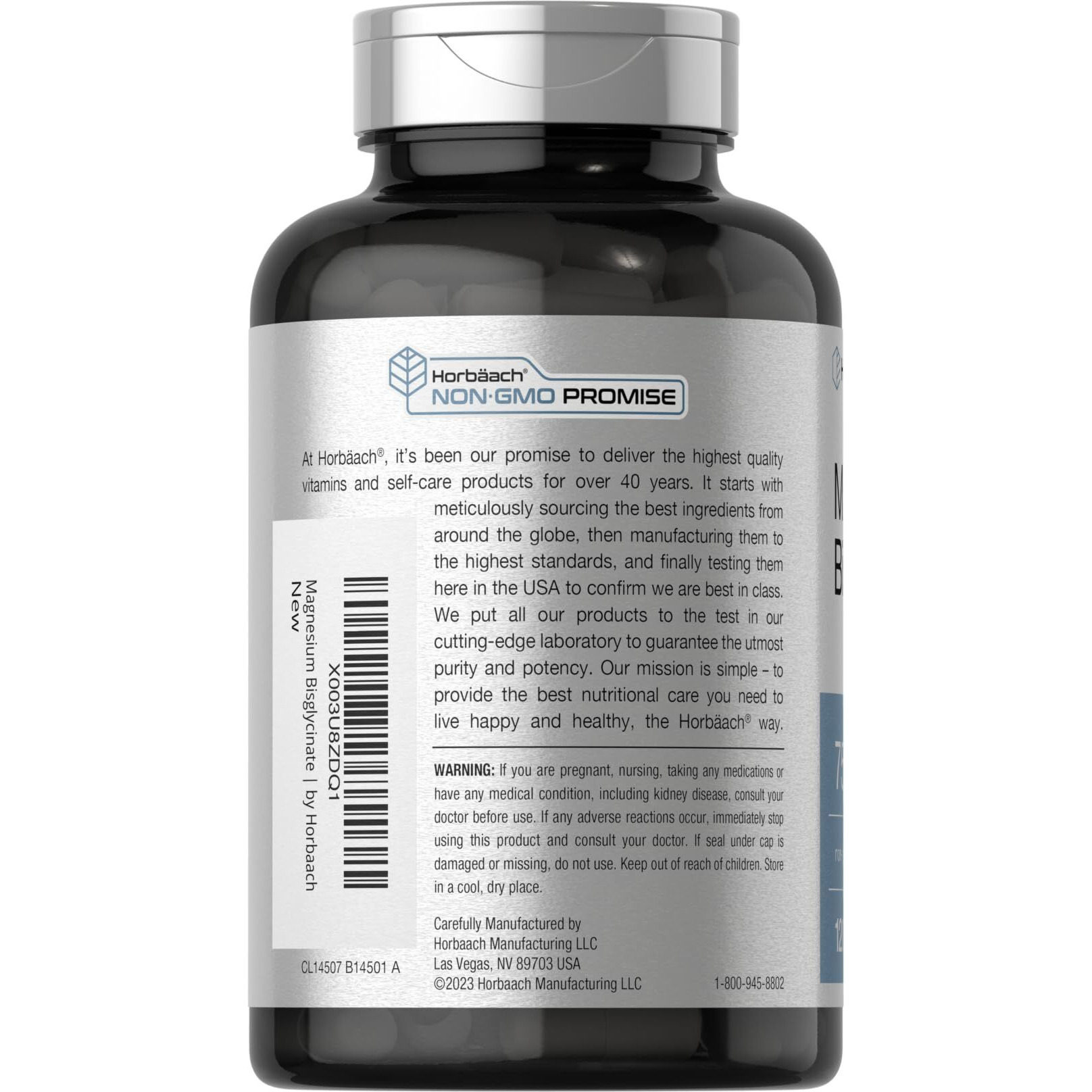 Horbach Magnesium Bisglycinate | 120 Capsules | 750Mg | Non-Gmo And Gluten Free Supplement