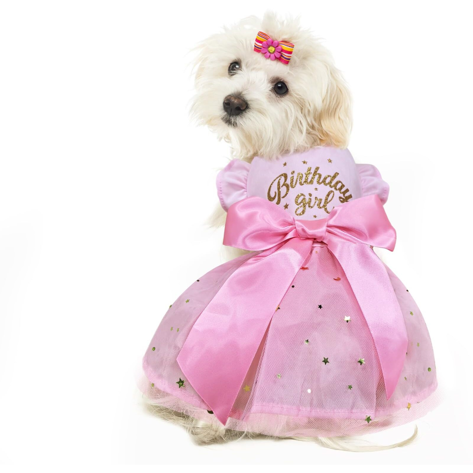 Otunrues Dog Birthday Dress Tulle With Big Bowknot Princess Dog Birthday Outfit Girls Doggie Dresses Clothes Small Pink S