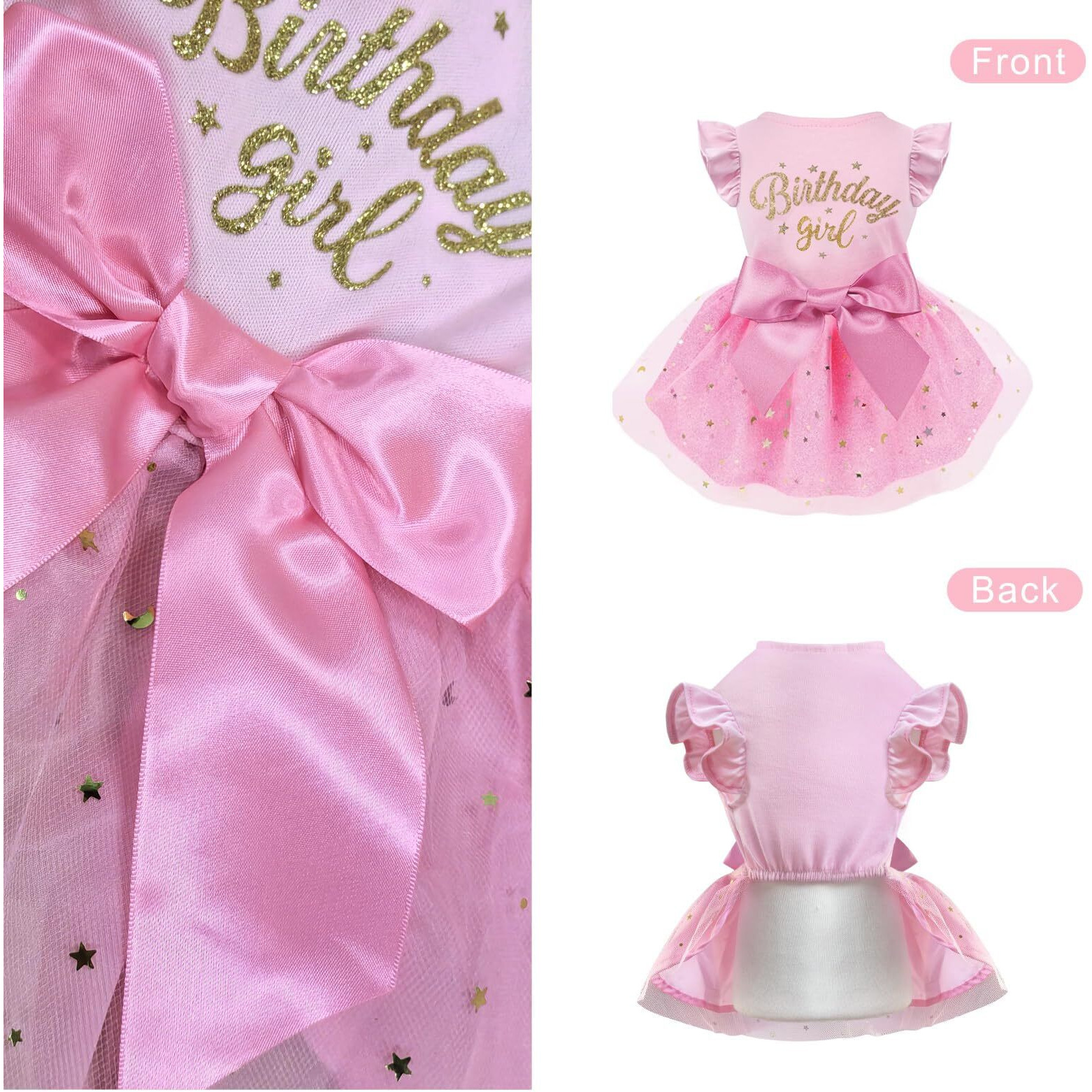 Otunrues Dog Birthday Dress Tulle With Big Bowknot Princess Dog Birthday Outfit Girls Doggie Dresses Clothes Small Pink S