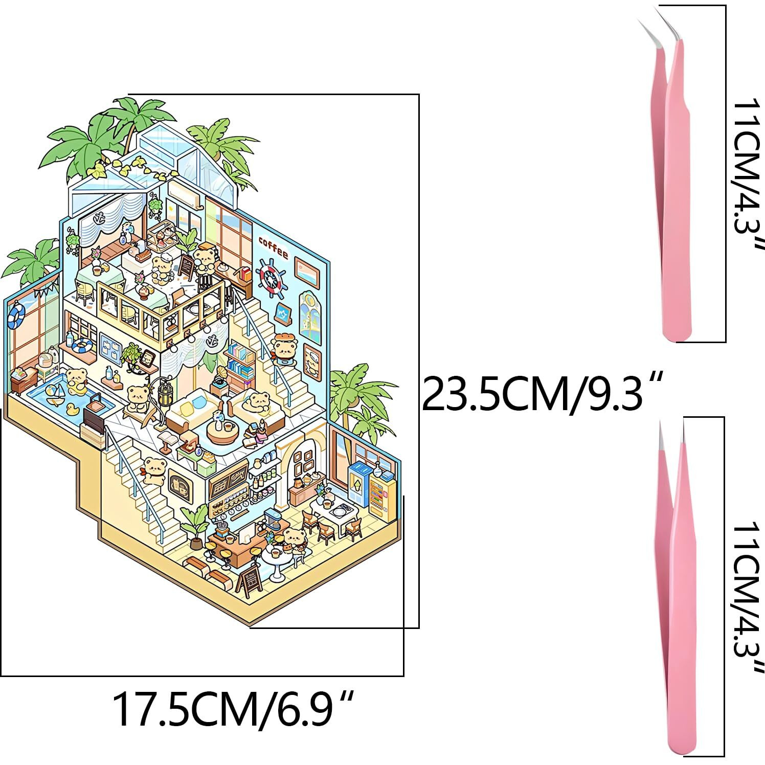 4 Sets Big Diy 3D Sticker Scene Isometric Miniature Room Stickers Book For Kids Adults Cute Make Your Own House Stickers For Gifts Paint By Sticker Third Floor Library Caf Castles Game Arcade (A Set)