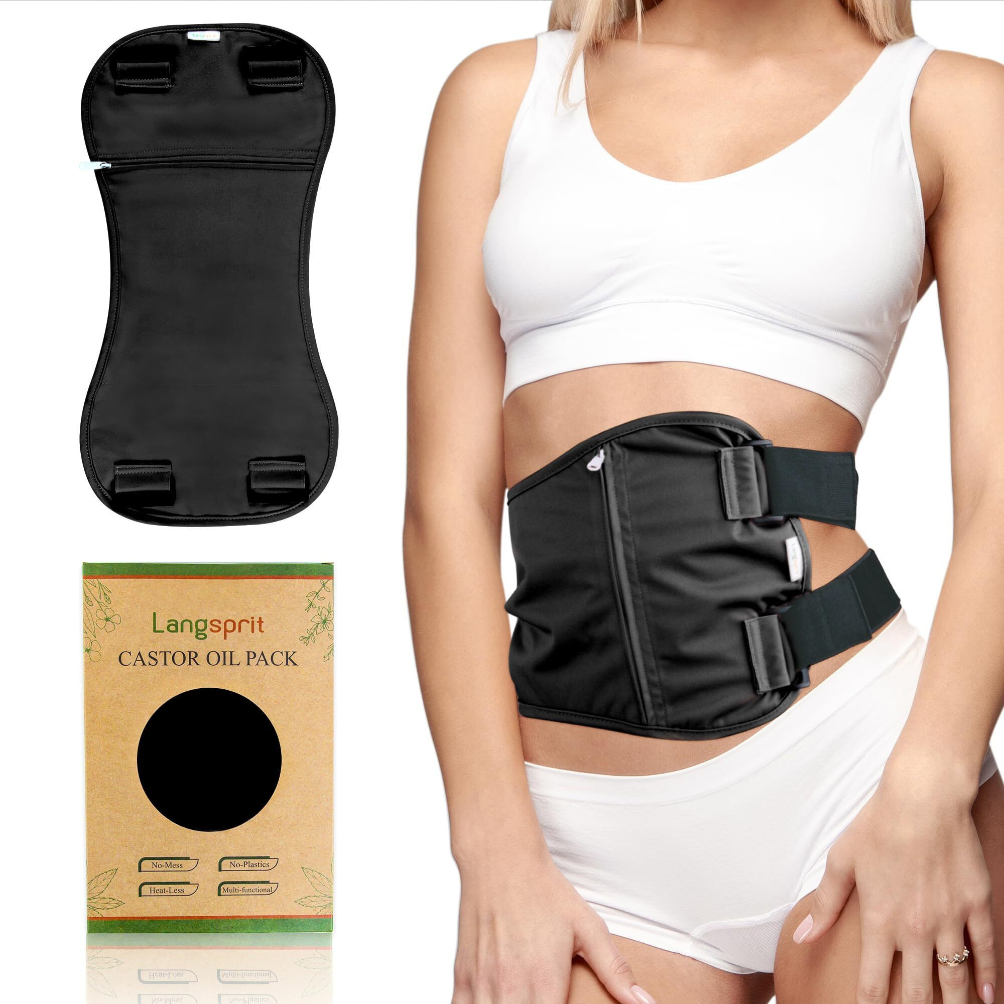 Langsprit Castor Oil Pack Castor Oil Pack Wrap  Organic Castor Oil Packs For Liver Detox  Inflammation  Reusable Castor Oil Pack Compress Castor Oil Packs Kit Black L