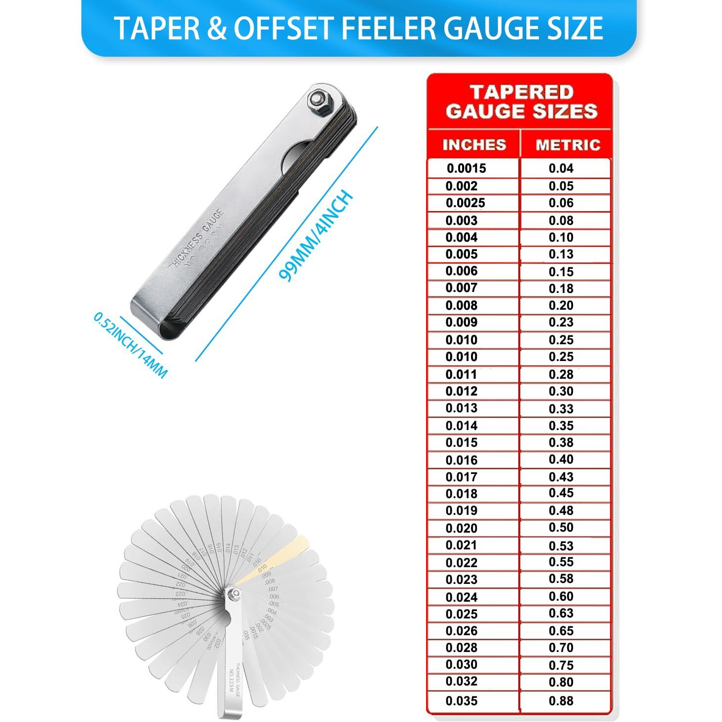 Feeler Gauges - 32 Blades Feeler Gauge Set &16 Pieces Offset Feeler Gauge Stainless Steel Dual Marked Metric And Standard Sae - Valve Thickness Gauge (Tapered&Offset Feeler Gauge)