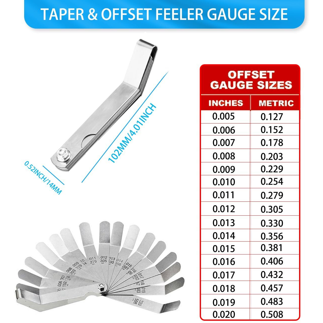 Feeler Gauges - 32 Blades Feeler Gauge Set &16 Pieces Offset Feeler Gauge Stainless Steel Dual Marked Metric And Standard Sae - Valve Thickness Gauge (Tapered&Offset Feeler Gauge)