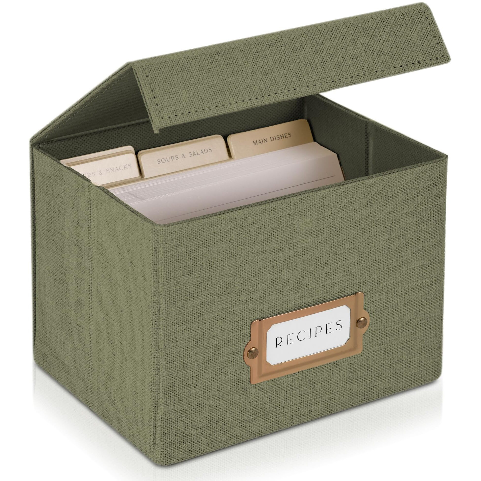 Zicoto Beautiful Linen Recipe Box - Fits 4X6 Inch Recipe Cards To Easily Organize Up To 250 Recipes - A Sturdy Card Holder And Great Gift That Perfectly Fits Into Any Kitchen - Cards Not Incl.