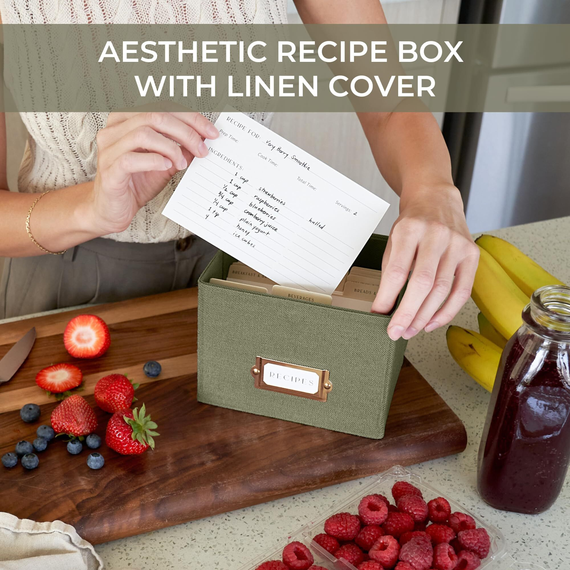 Zicoto Beautiful Linen Recipe Box - Fits 4X6 Inch Recipe Cards To Easily Organize Up To 250 Recipes - A Sturdy Card Holder And Great Gift That Perfectly Fits Into Any Kitchen - Cards Not Incl.