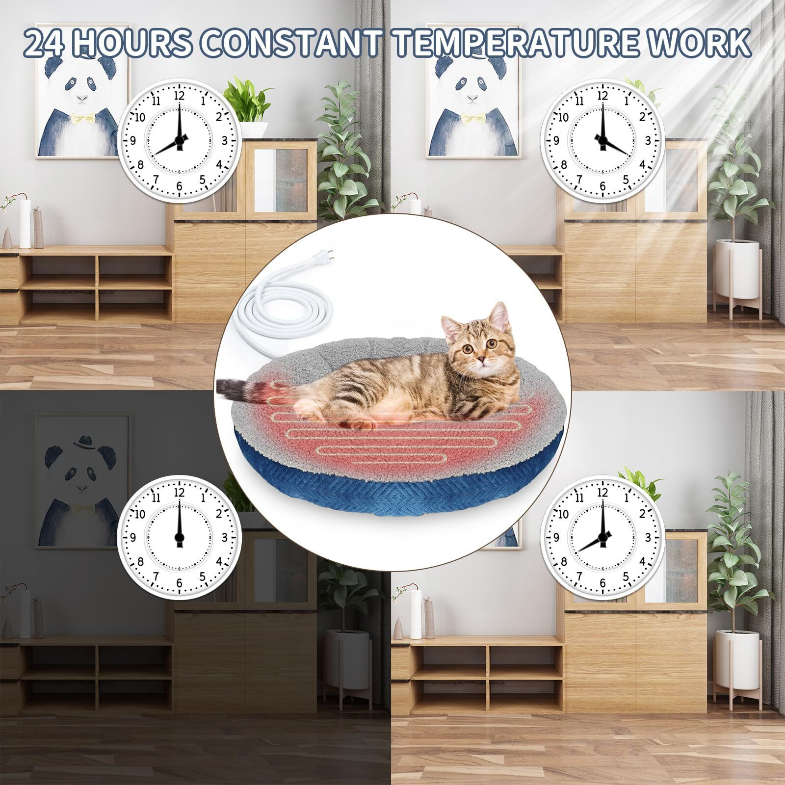 Aupetek Heated Cat Beds For Indoor Cats Warming Cat Beds Super Soft Machine Washable Thermo Kitty Electric Heating Bed 19 Inches Round