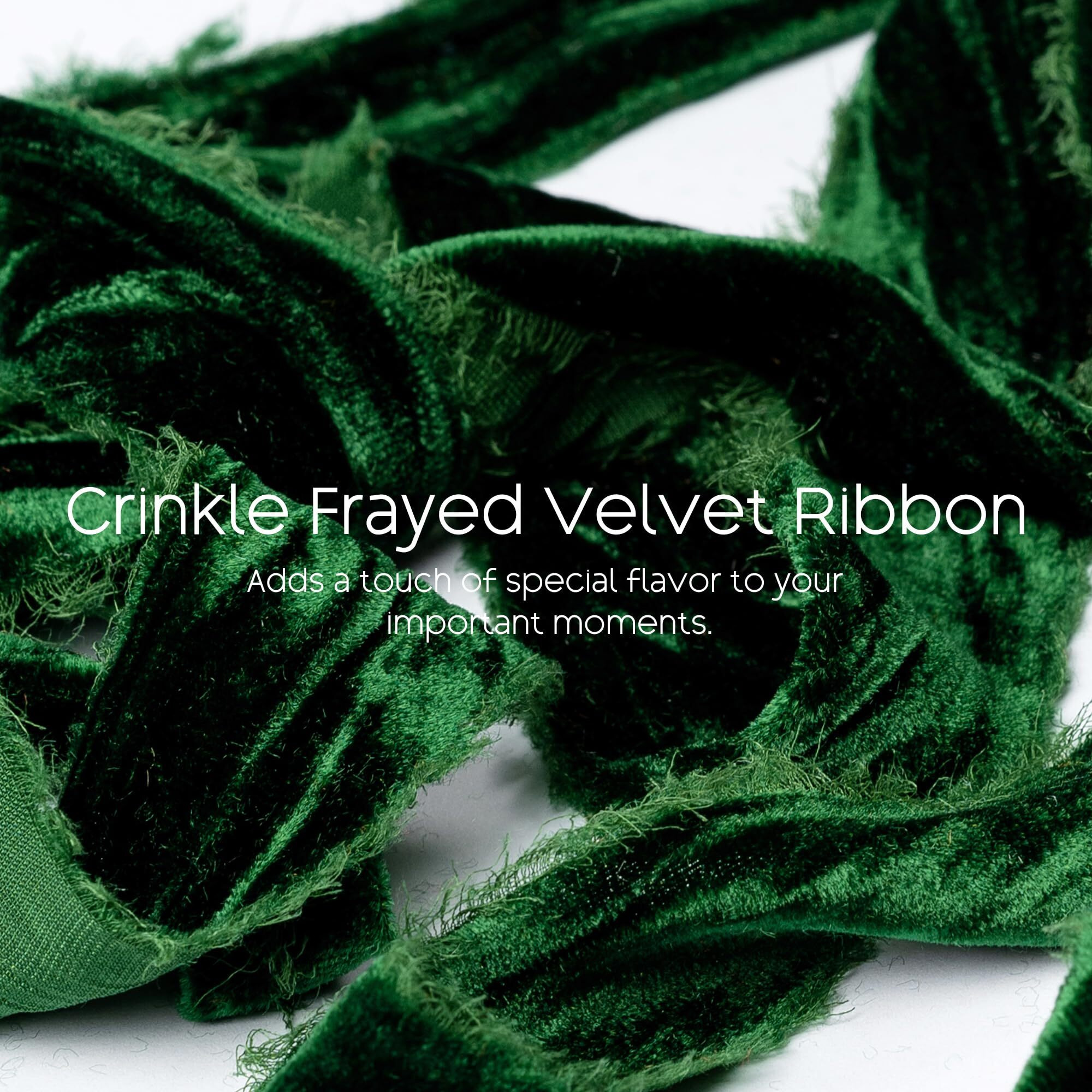 Keypan Green Velvet Ribbon 1-1/2 Inch X 6 Yd Crinkled Handmade Frayed Vintage Ribbons For Christmas Gift Wrapping Tree Home Decor Wreath Craft Ornaments