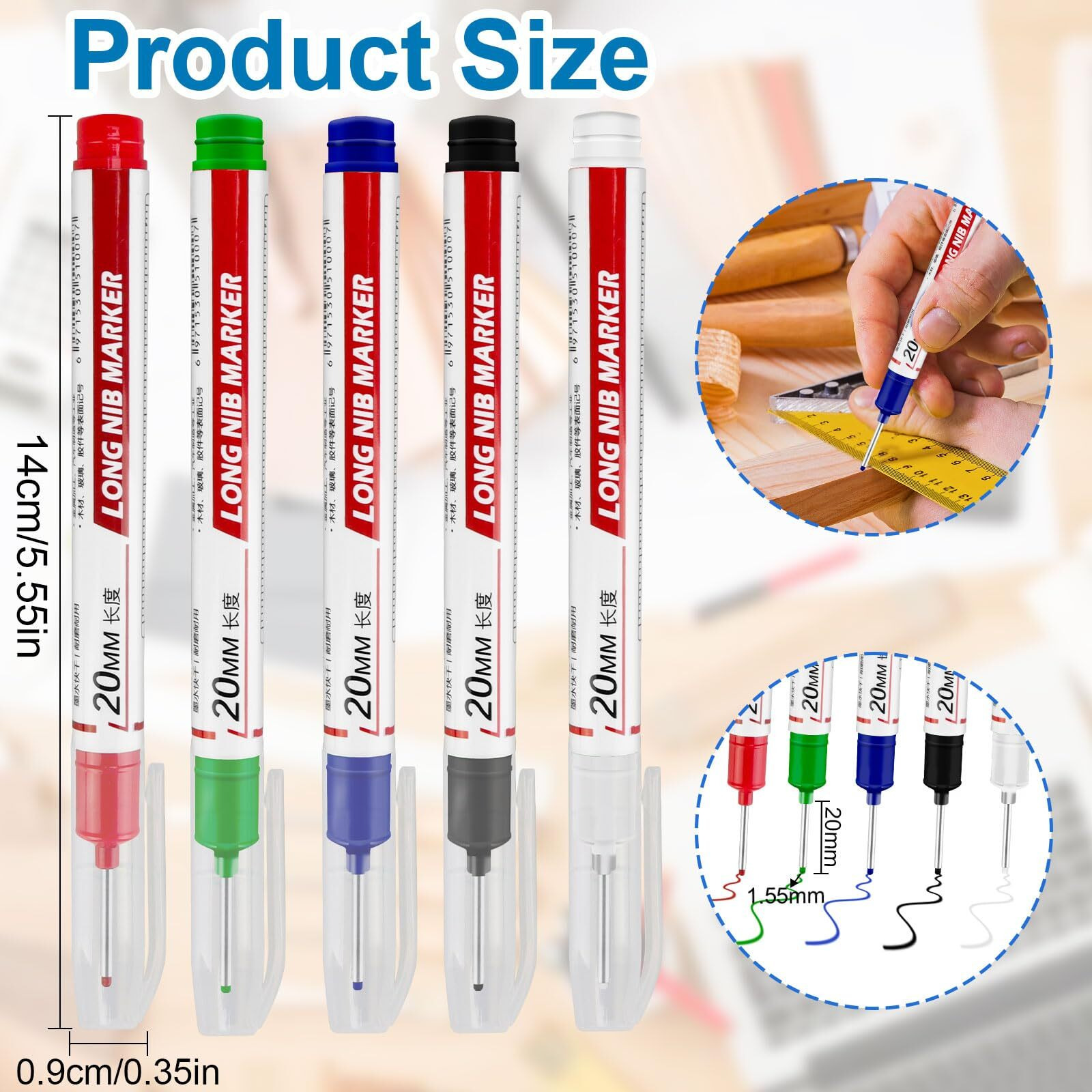 Csmgy 10 Pcs Long Head Deep Hole Marker - Long Nib Marker  Multi-Purpose Deep Hole Marker Pens  Quick Dry Waterproof Colorful Carpenter Pen Markers For Construction Bathroom Woodworking