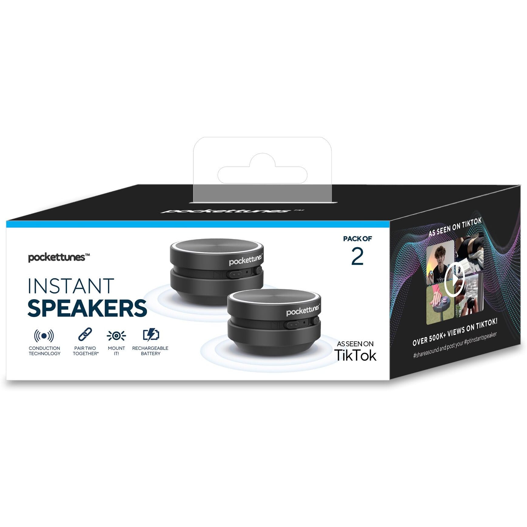 Pockettunes Bluetooth Speaker  Bone Conduction Portable Wireless Speaker With Louder Volume  Crystal Clear Sound  Rich Bass  Mini Music Player For Home  Outdoor  Party Pack Of 2 (Black)