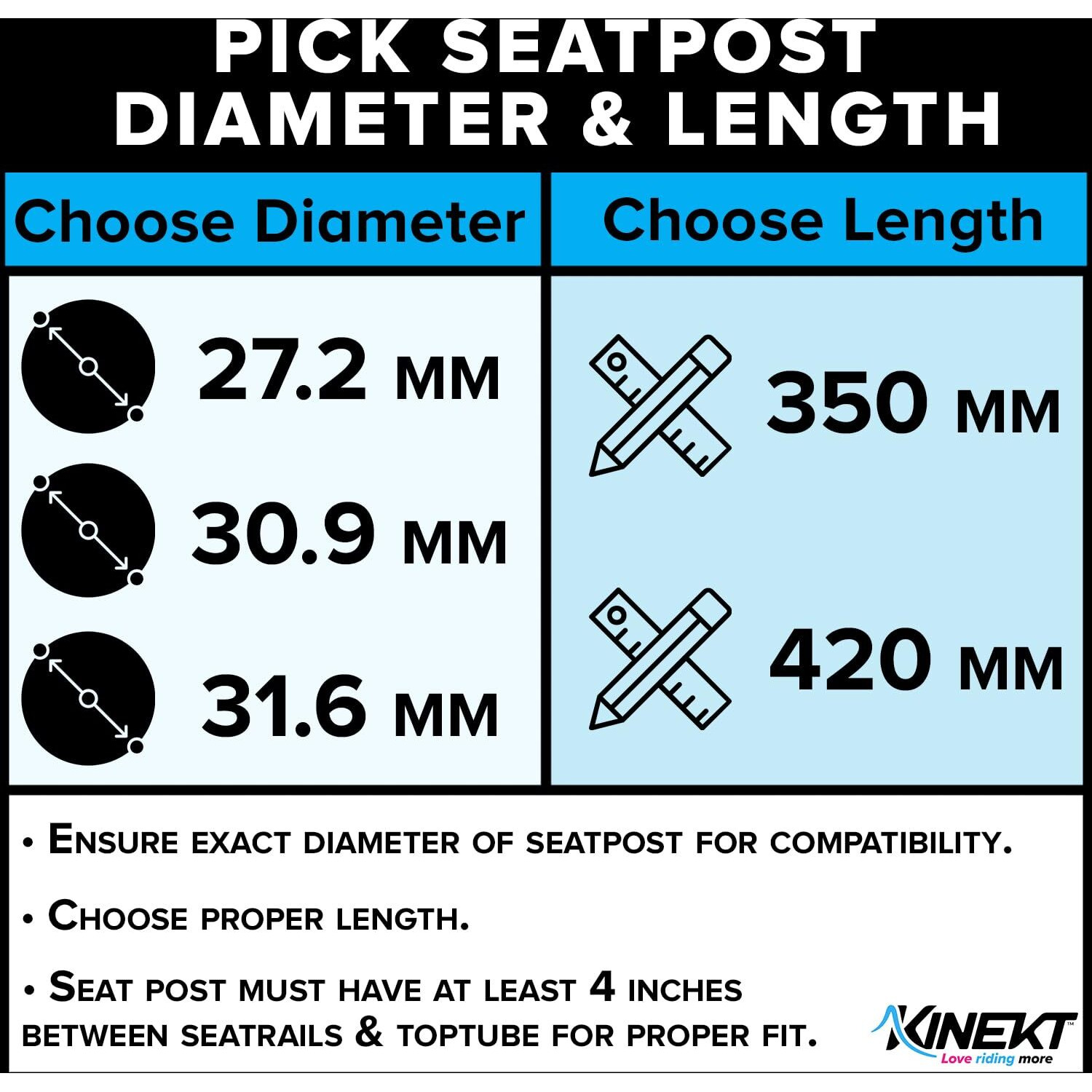 Kinekt Bike Suspension Seatpost  Xr Lightweight Aluminum Alloy Seat Post For Road  Gravel And E-Bikes  Adjust To Weight And Riding Style  Quick And Easy Set-Up (31.6Mm Diameter  420Mm Seatpost Length)
