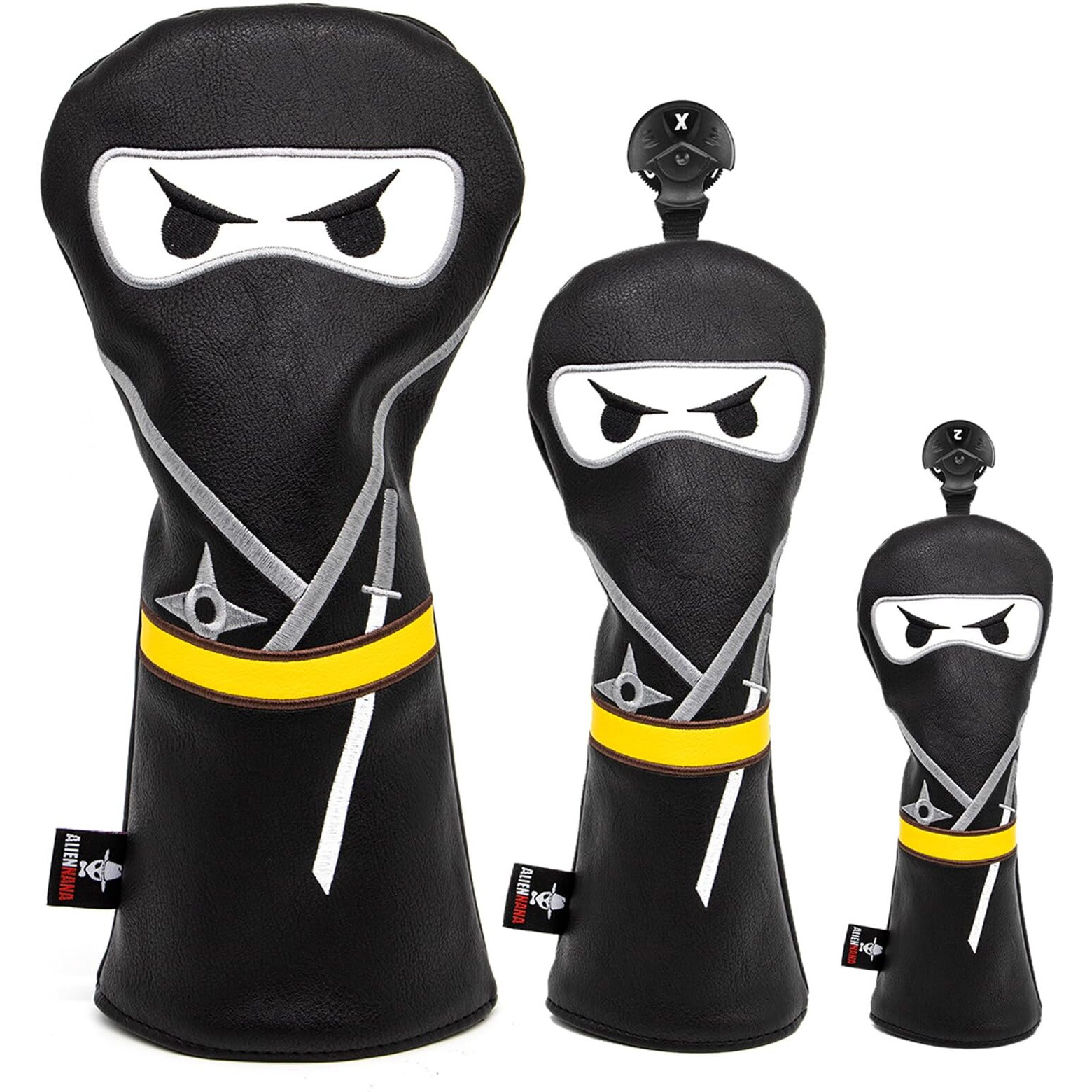 Golf Club Headcover 3 Wood Headcover Ninja Design Magnetic Closure Elegant Embroidery Premium Leather Driver Fairway Wood Hybrid Blade Mallet Putter Cover Wood Head Cover