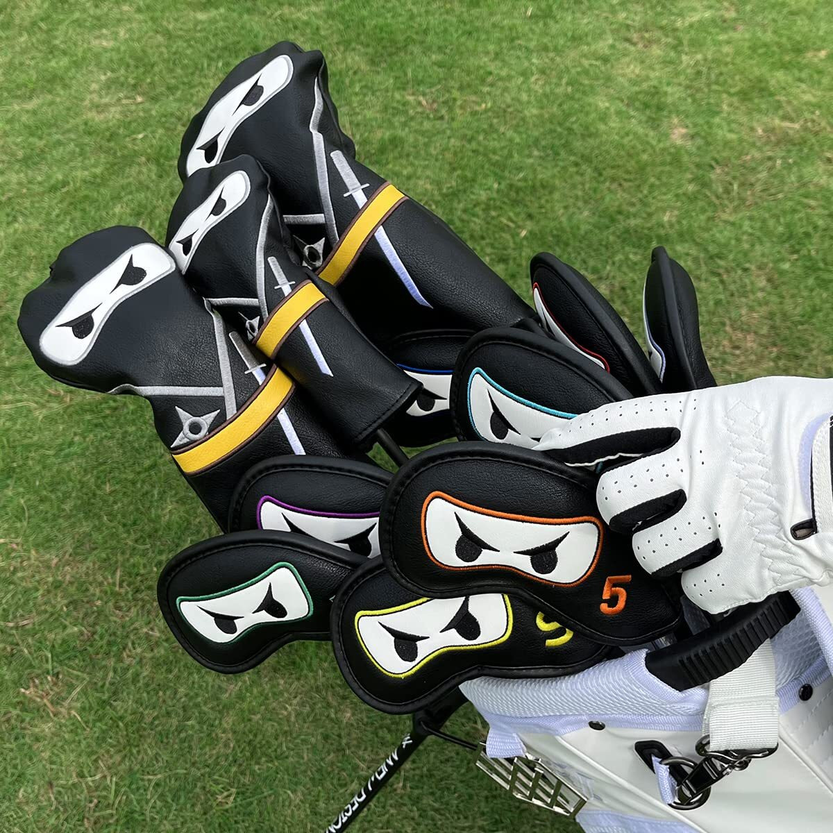 Golf Club Headcover 3 Wood Headcover Ninja Design Magnetic Closure Elegant Embroidery Premium Leather Driver Fairway Wood Hybrid Blade Mallet Putter Cover Wood Head Cover