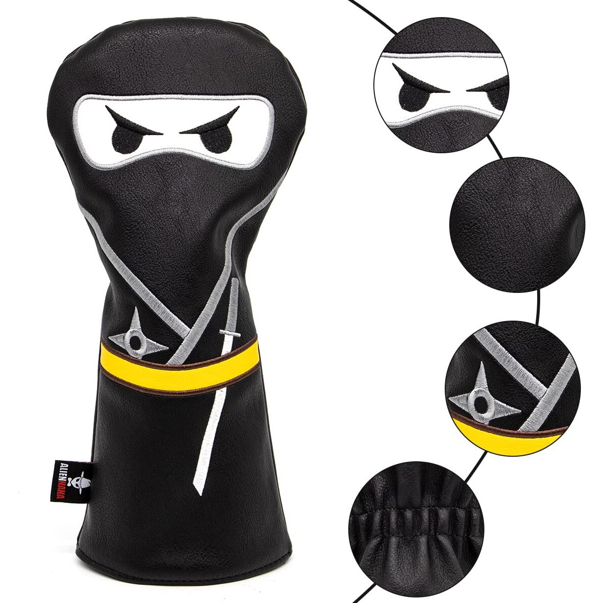 Golf Club Headcover 3 Wood Headcover Ninja Design Magnetic Closure Elegant Embroidery Premium Leather Driver Fairway Wood Hybrid Blade Mallet Putter Cover Wood Head Cover