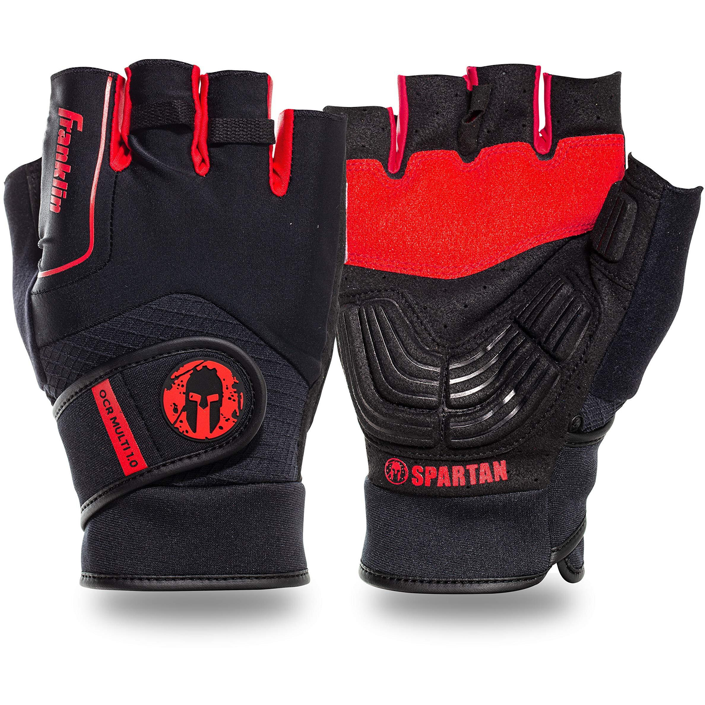 Franklin Sports Spartan Race Gloves - Mens + Womens Ocr Obstacle Course Grip Gloves - Pair - Black/Red - Adult Small - Multi Sport