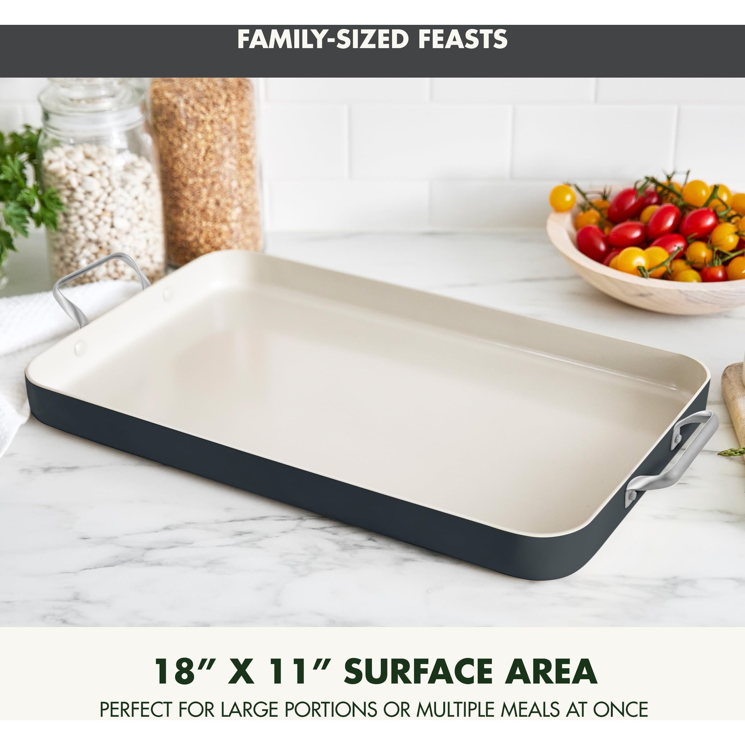 Greenpan 18"" X 11"" Double Burner Griddle Pan  Hard Anodized Healthy Ceramic Nonstick Pfas-Free  Stainless Steel Handles  Stovetop Cooking  Dishwasher Safe  Oven & Broiler Safe Cookware  Black