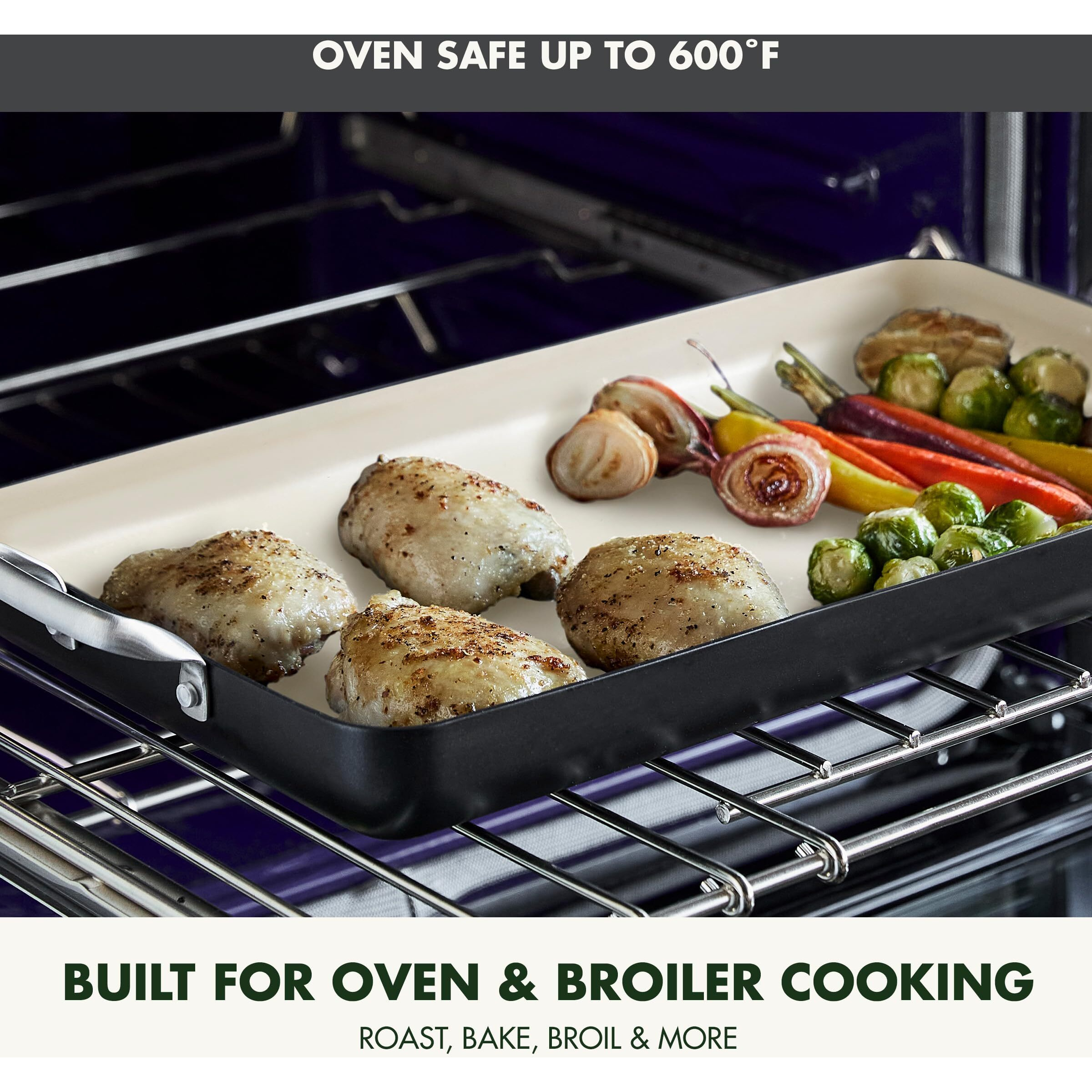 Greenpan 18"" X 11"" Double Burner Griddle Pan  Hard Anodized Healthy Ceramic Nonstick Pfas-Free  Stainless Steel Handles  Stovetop Cooking  Dishwasher Safe  Oven & Broiler Safe Cookware  Black