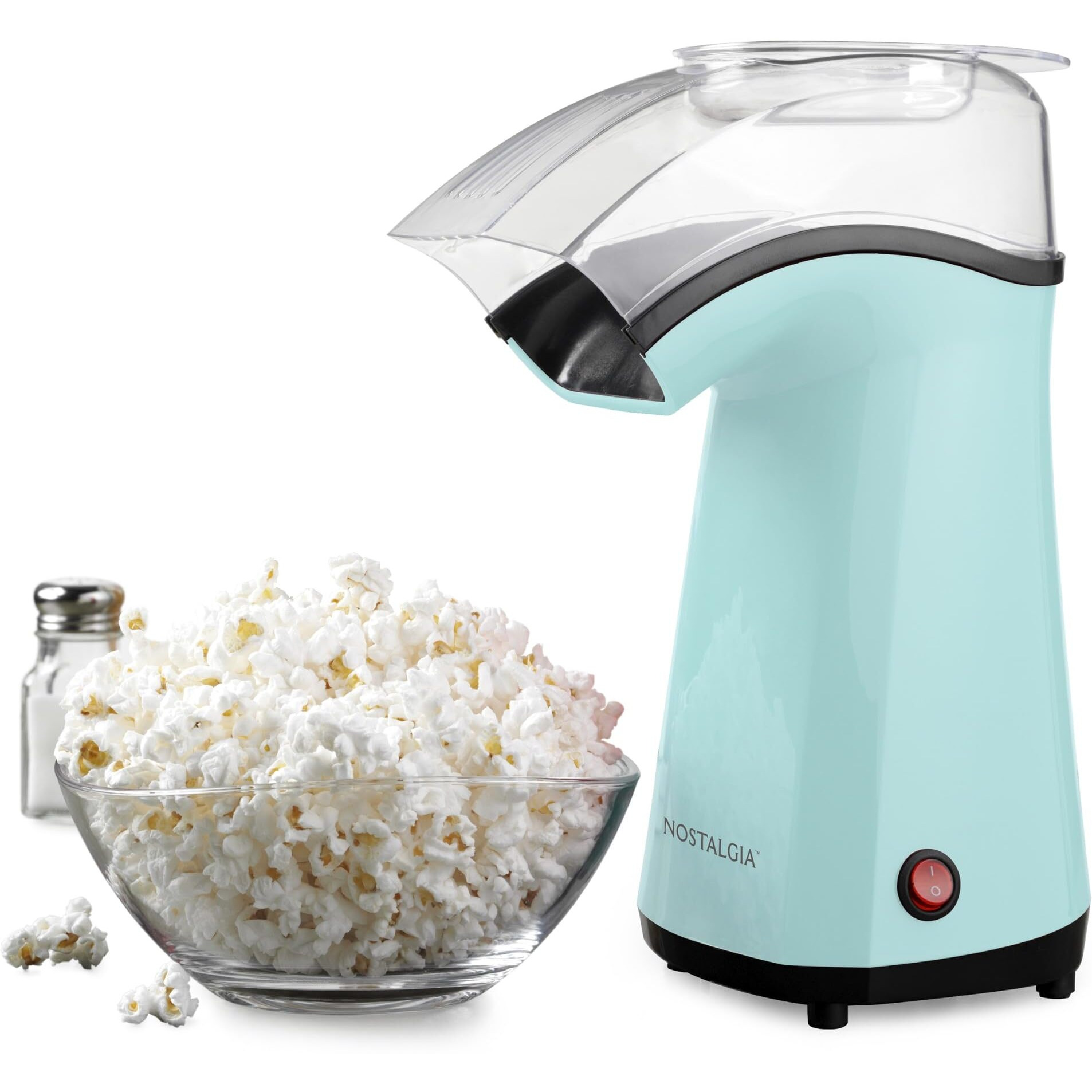 Nostalgia Popcorn Maker  16-Cup Healthy Hot Air Popcorn Machine  Oil Free  Kernel Measuring Cup And Butter Melting Tray  Aqua