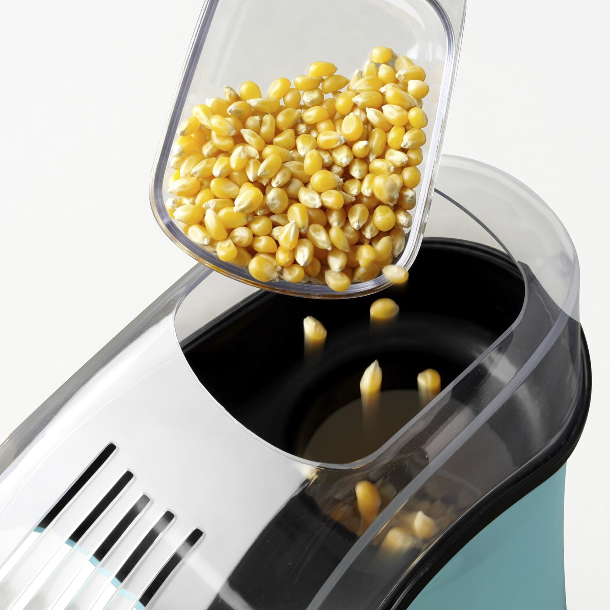 Nostalgia Popcorn Maker  16-Cup Healthy Hot Air Popcorn Machine  Oil Free  Kernel Measuring Cup And Butter Melting Tray  Aqua