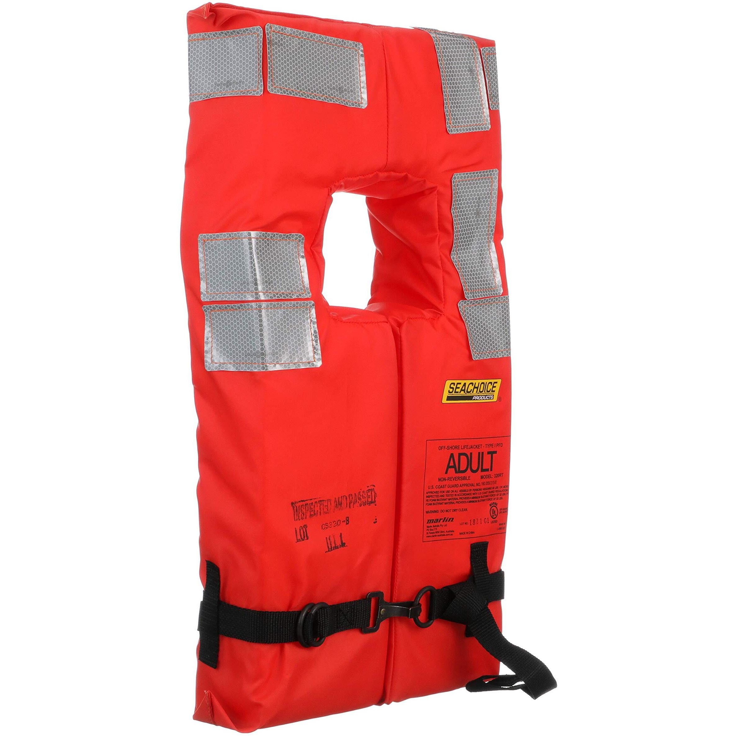 Seachoice Type I Commercial Offshore Vest  Fluorescent Orange  Reflective Panels  Adult  Over 90 Lbs.