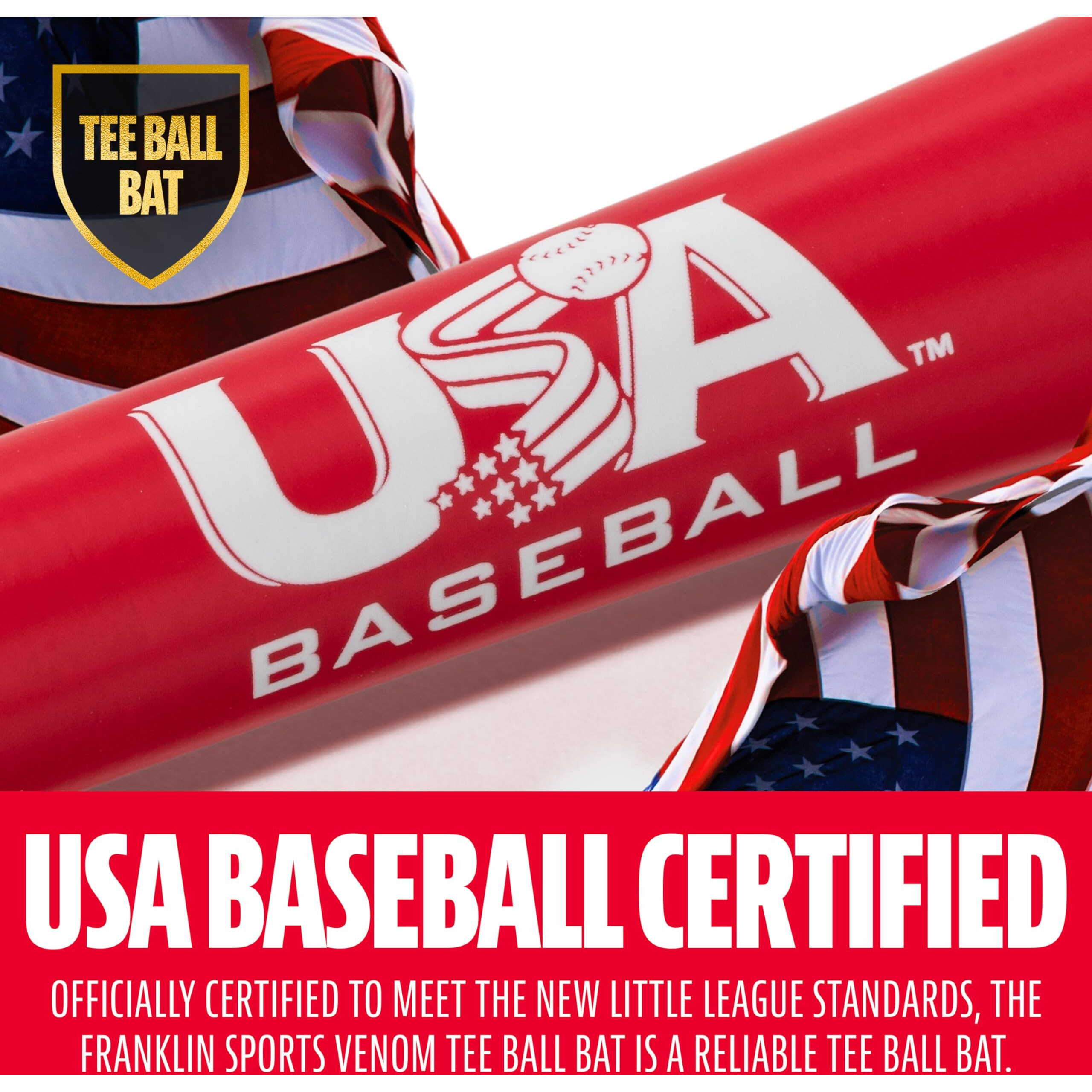Franklin Sports Kids Metal Tball + Baseball Bat - Venom Youth Aluminum Teeball Bat - Usa Baseball Certified For Boys + Girls Tee Ball - 26"" Inches/ 13Oz - Drop -13 - Red