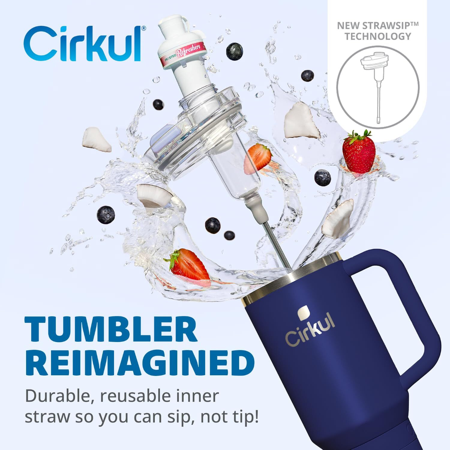 Cirkul 40Oz. Midnight Blue Stainless Steel Tumbler With Handle  All-Day Strawsip  Double-Wall Insulated