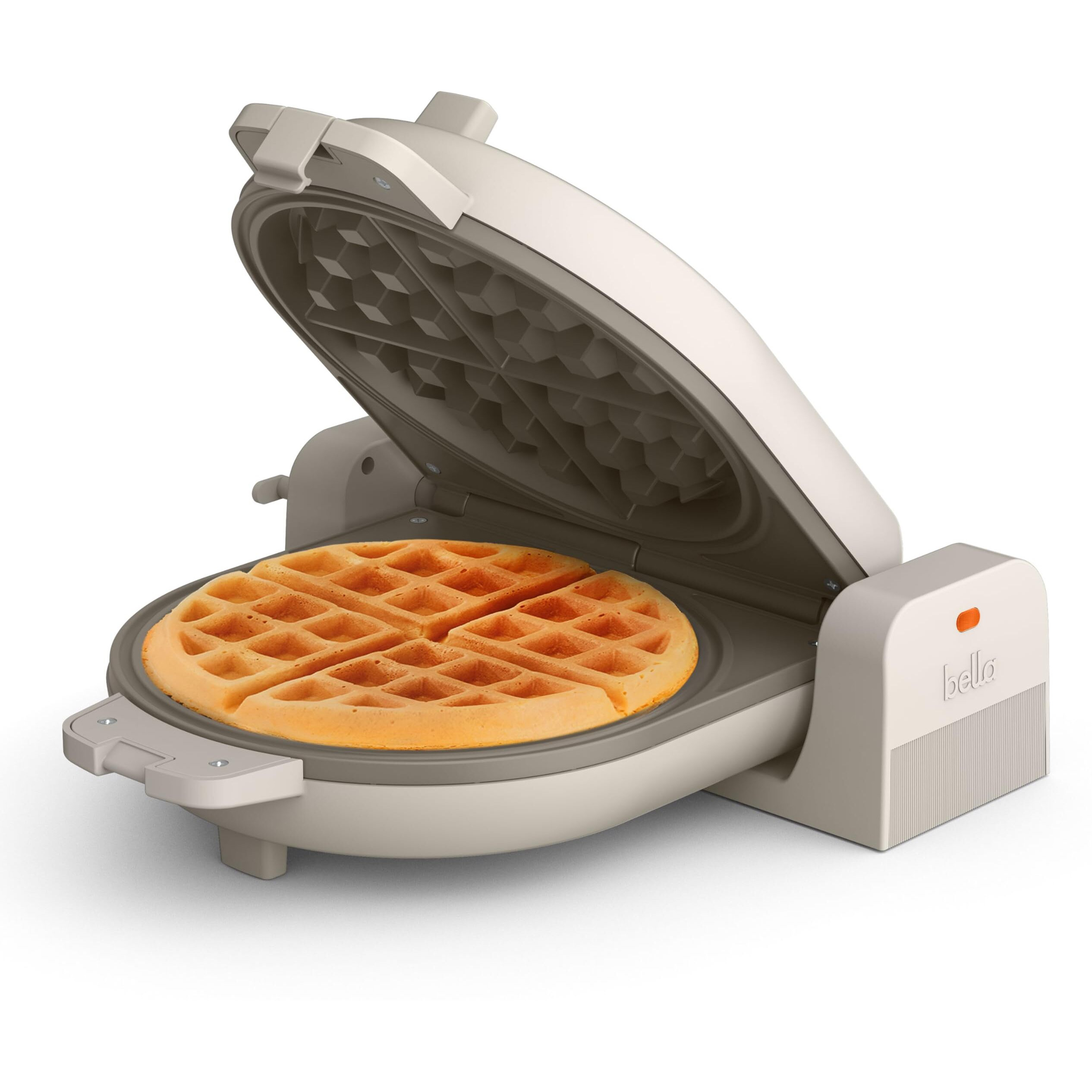 Bella Flip-N-Store Belgian Waffle Maker  Evergood Ceramic Nonstick Coating  Fits-Anywhere Kitchenware  Power Indicator Light & Touch Handle  7  Wide & 1"" Deep Plates  1000 Watt  Oatmilk