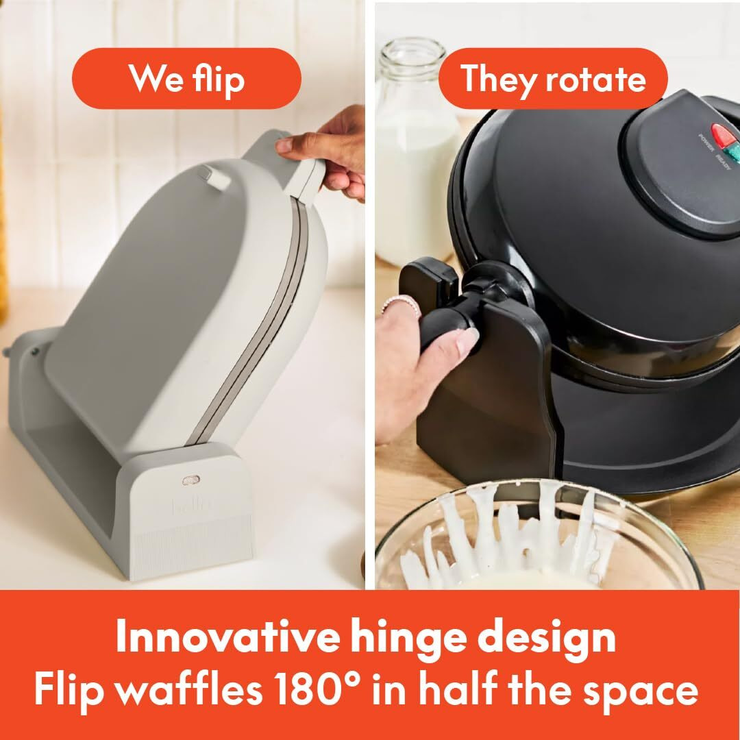 Bella Flip-N-Store Belgian Waffle Maker  Evergood Ceramic Nonstick Coating  Fits-Anywhere Kitchenware  Power Indicator Light & Touch Handle  7  Wide & 1"" Deep Plates  1000 Watt  Oatmilk