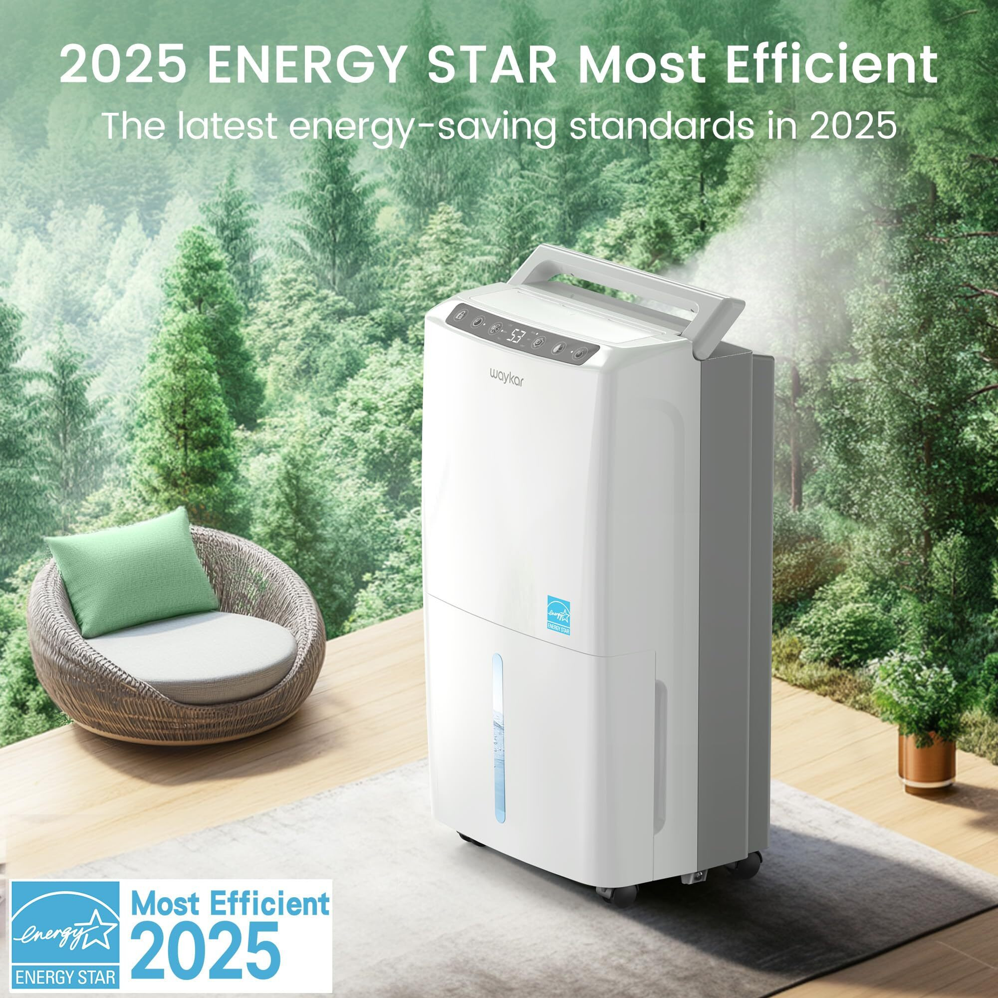 Waykar 2000 Sq. Ft Most Efficient Energy Star 2025 Dehumidifier For Home And Basement With Auto Or Manual Drainage  Quiet 33Db Operation  0.6 Gallon Water Tank Capacity