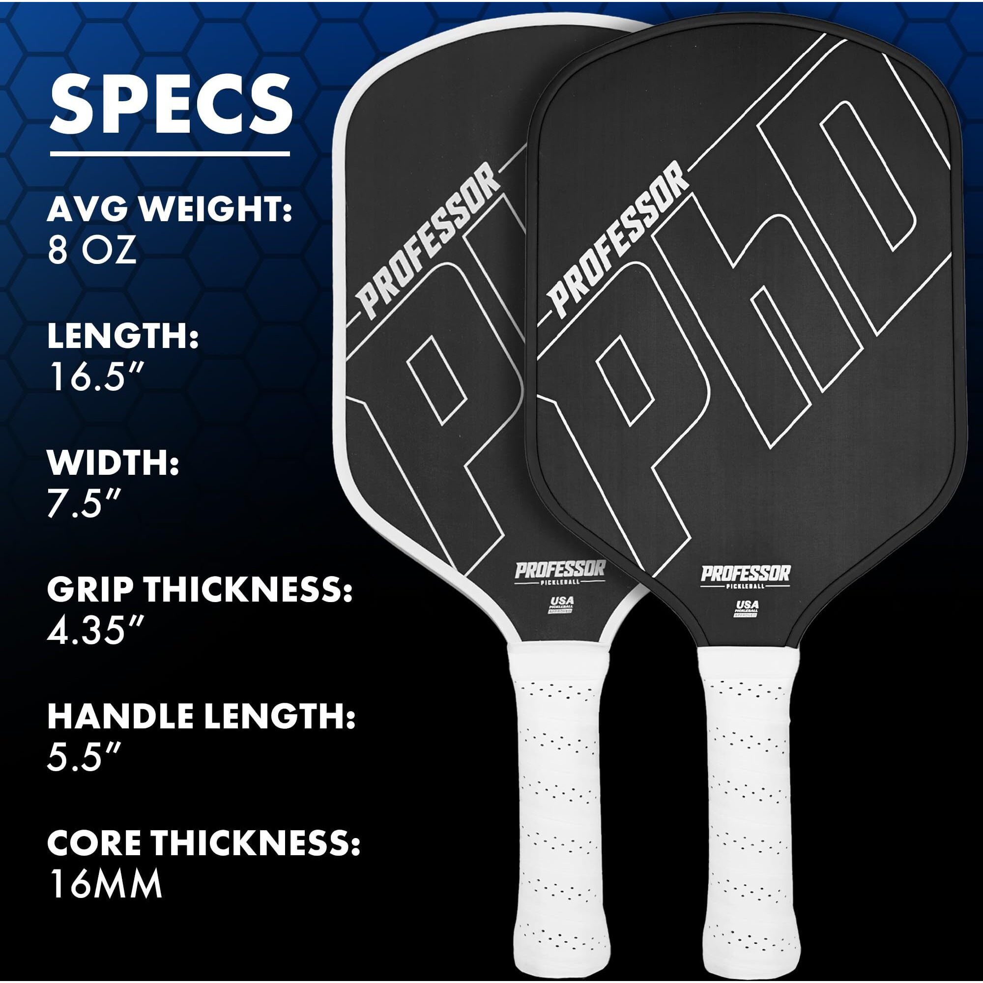 Professor Phd T700 Raw Carbon Fiber Premium Pickleball Paddle Racket - Precision Honeycomb Core - Enhanced Power & Control - Usapa Pickleball Approved