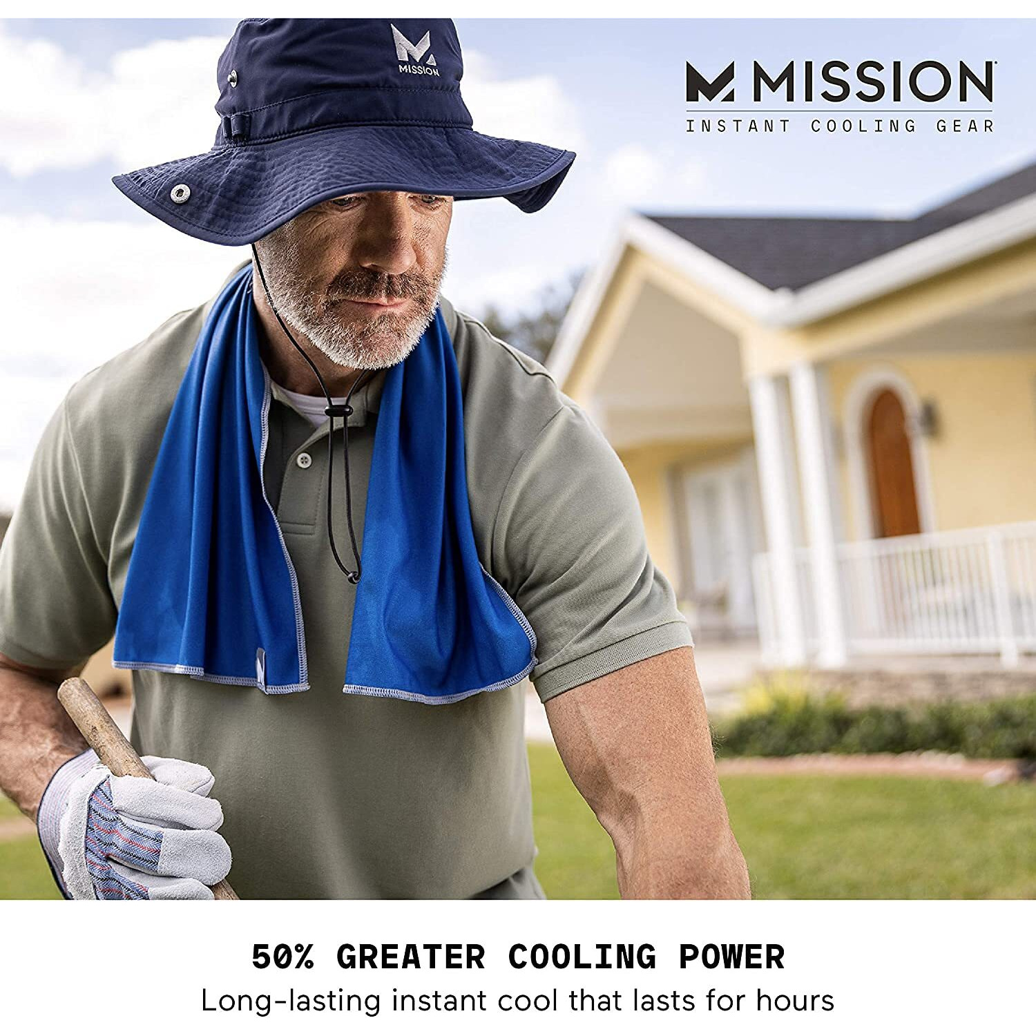 Mission Max Plus Cooling Towel- Soft  Durable Microfiber - Cools Up To 3 Hours - Upf 50 Sun Protection - Machine Washable (Mission Blue)