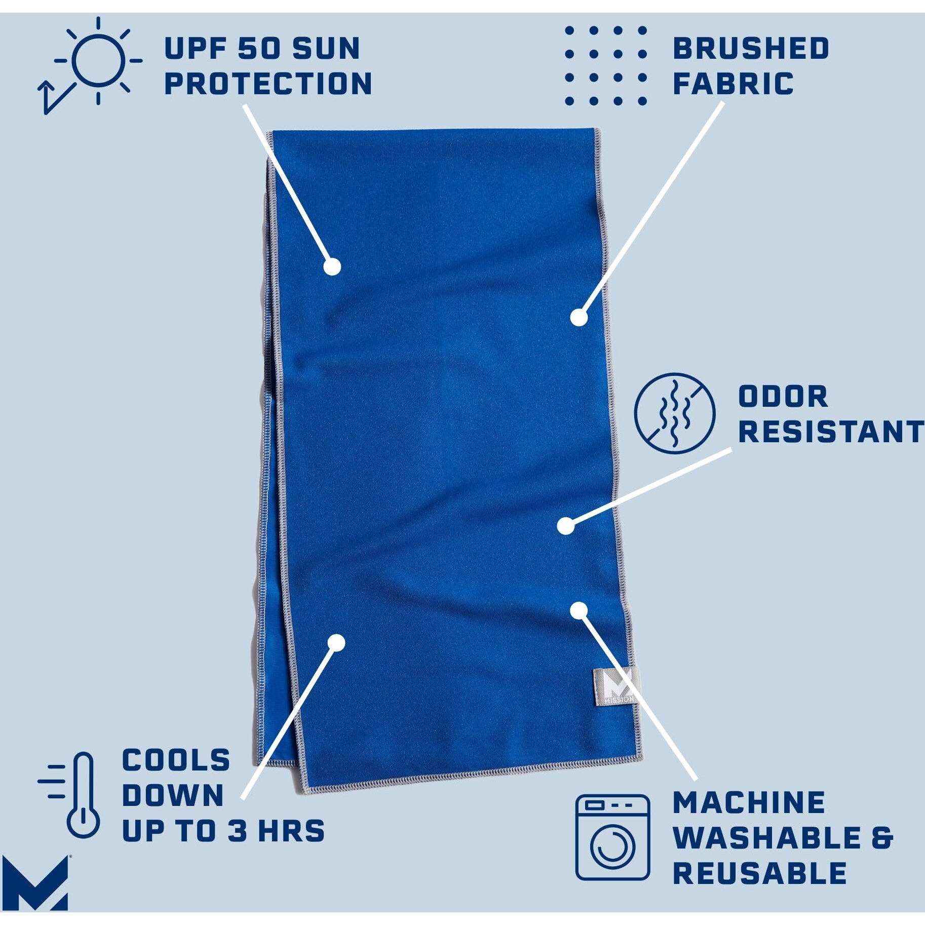 Mission Max Plus Cooling Towel- Soft  Durable Microfiber - Cools Up To 3 Hours - Upf 50 Sun Protection - Machine Washable (Mission Blue)