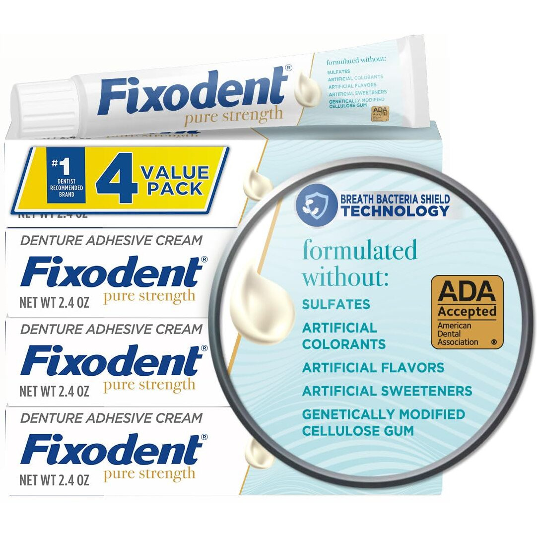 Fixodent Pure Strength Secure Denture Adhesive 2.4Oz (Pack Of 4)