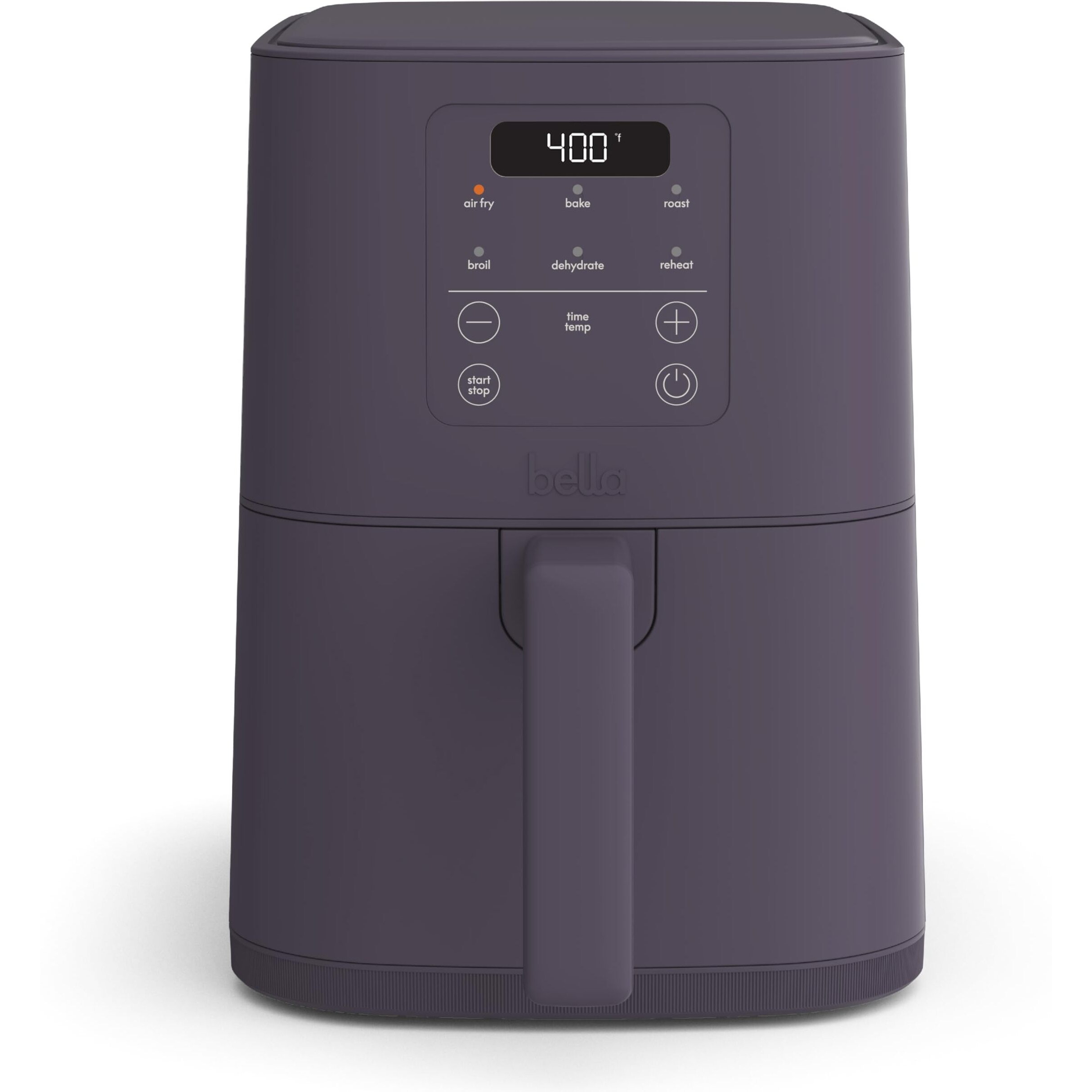 Bella 4Qt Slim Air Fryer  Fits-Anywhere Kitchenware  Evergood Ceramic Nonstick Coating  Adjustable Temperature  6 Preset Cooking Options  60 Min Auto Shutoff W Audible Tone  3.3Lb Capacity  Plum