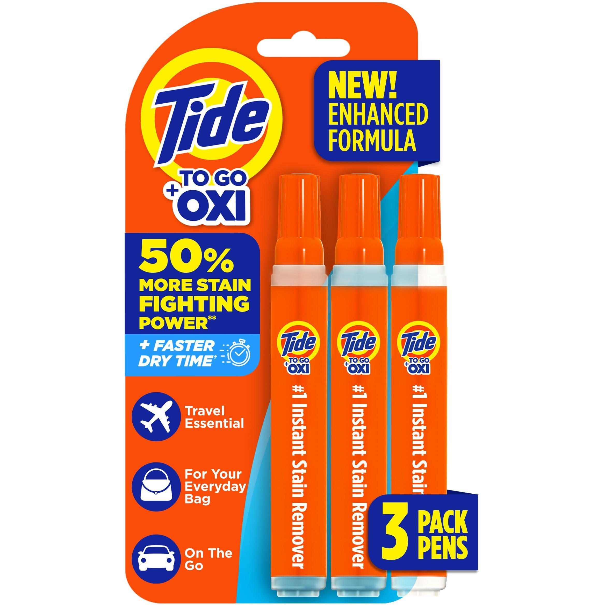Tide Pen Stain Remover For Clothes  Tide To Go Pen  Instant Stain Remover Pen & Spot Cleaner  Portable & Travel-Friendly  Works On Food & Drink Stains  Fits In Purses & Bags  3 Count (Pack Of 1)