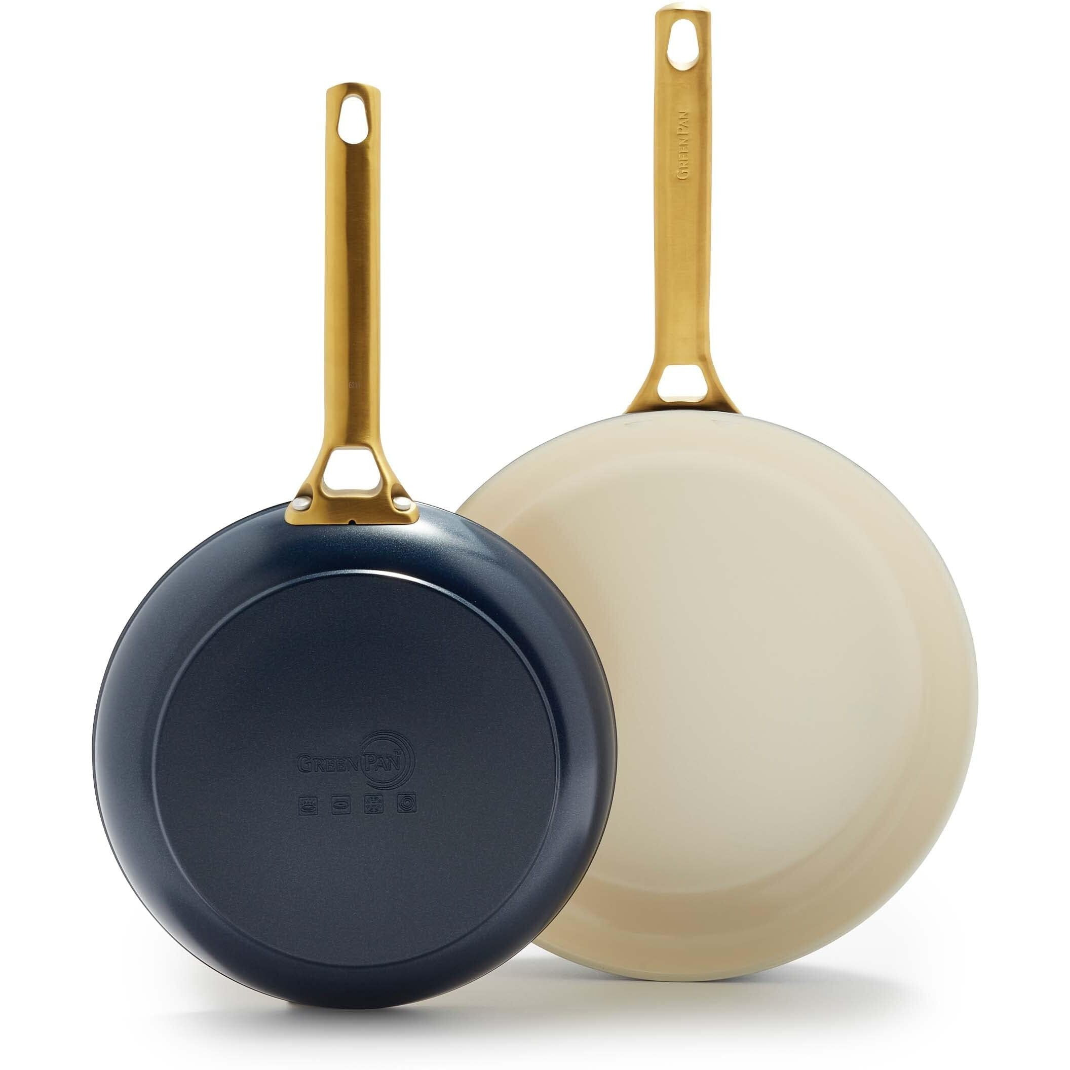 Greenpan Reserve Hard Anodized Healthy Ceramic Nonstick 10"" And 12"" Frying Pan Skillet Set  Gold Handle  Pfas-Free  Dishwasher Safe  Oven Safe  Twilight Blue