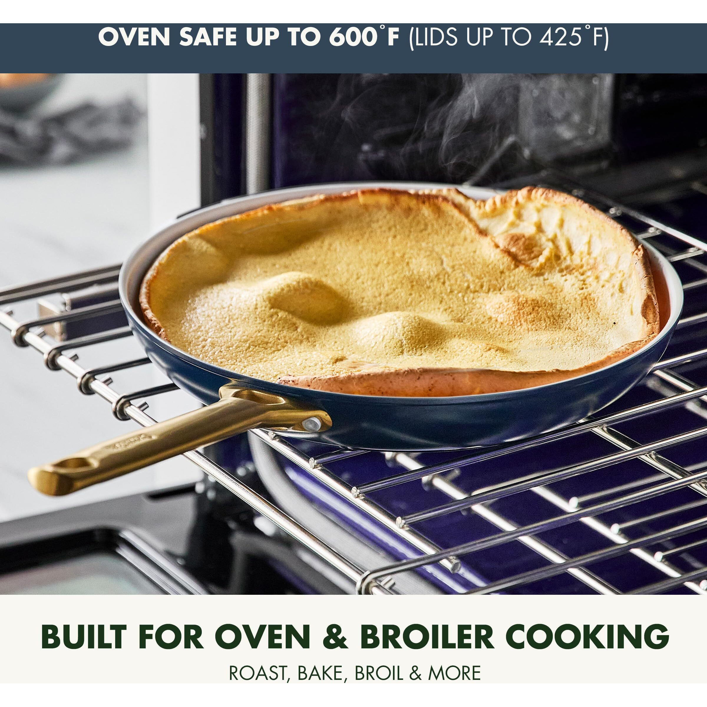 Greenpan Reserve Hard Anodized Healthy Ceramic Nonstick 10"" And 12"" Frying Pan Skillet Set  Gold Handle  Pfas-Free  Dishwasher Safe  Oven Safe  Twilight Blue