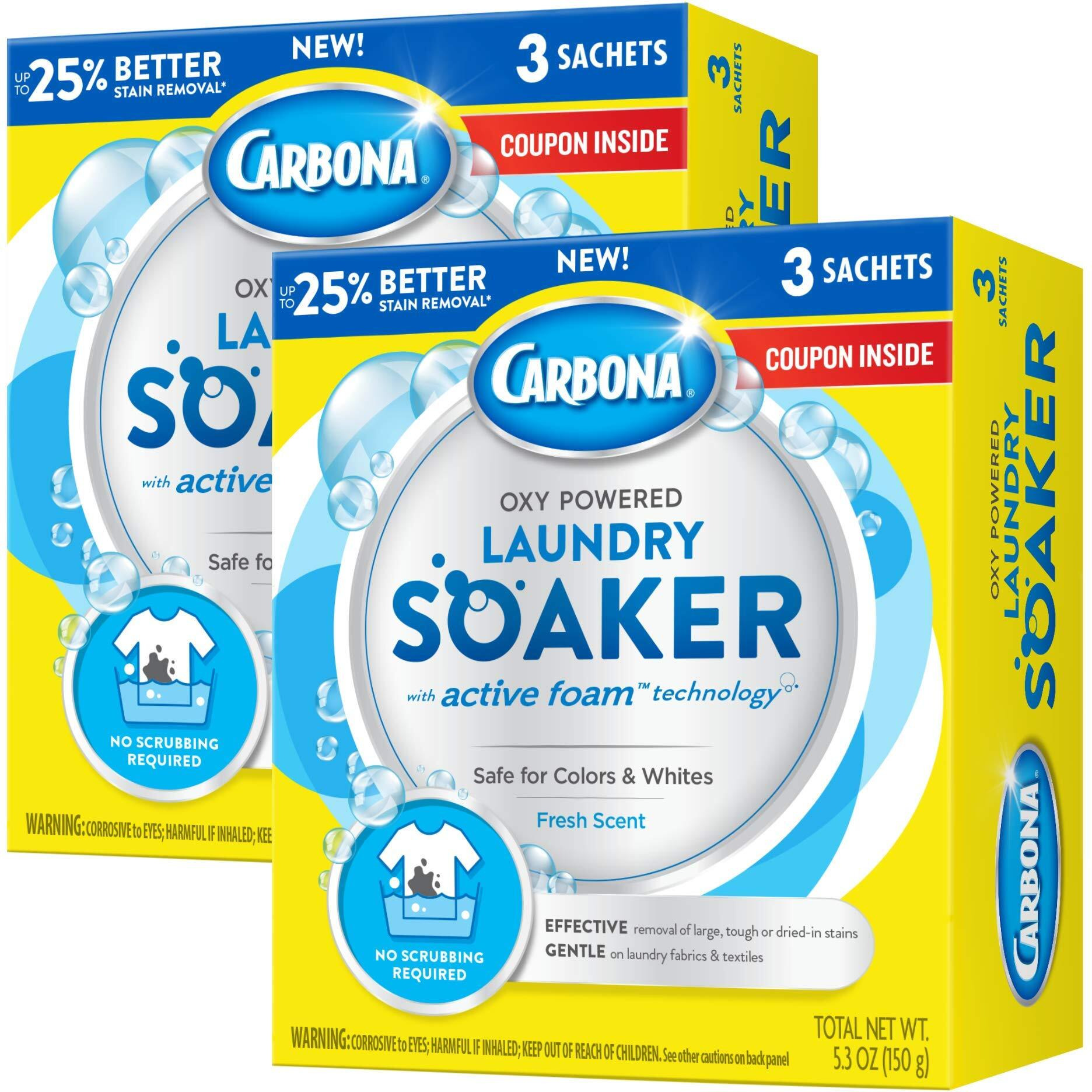 Carbona Oxy Powered Laundry Soaker With Active Foam Technology | Powerful Stain Remover | Chlorine Bleach Free | Safe On Colors & Whites | 5.3 Oz  2 Pack