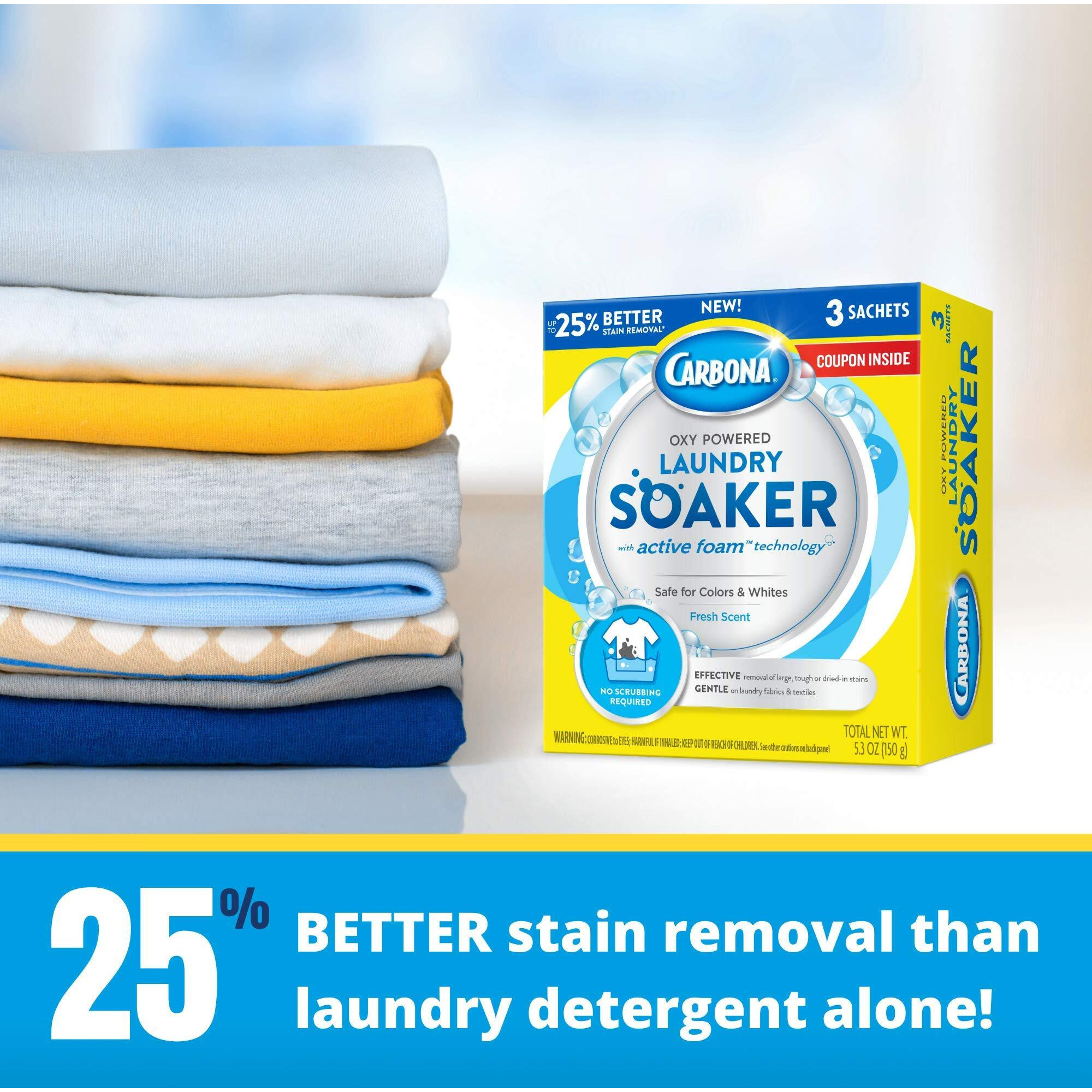 Carbona Oxy Powered Laundry Soaker With Active Foam Technology | Powerful Stain Remover | Chlorine Bleach Free | Safe On Colors & Whites | 5.3 Oz  2 Pack
