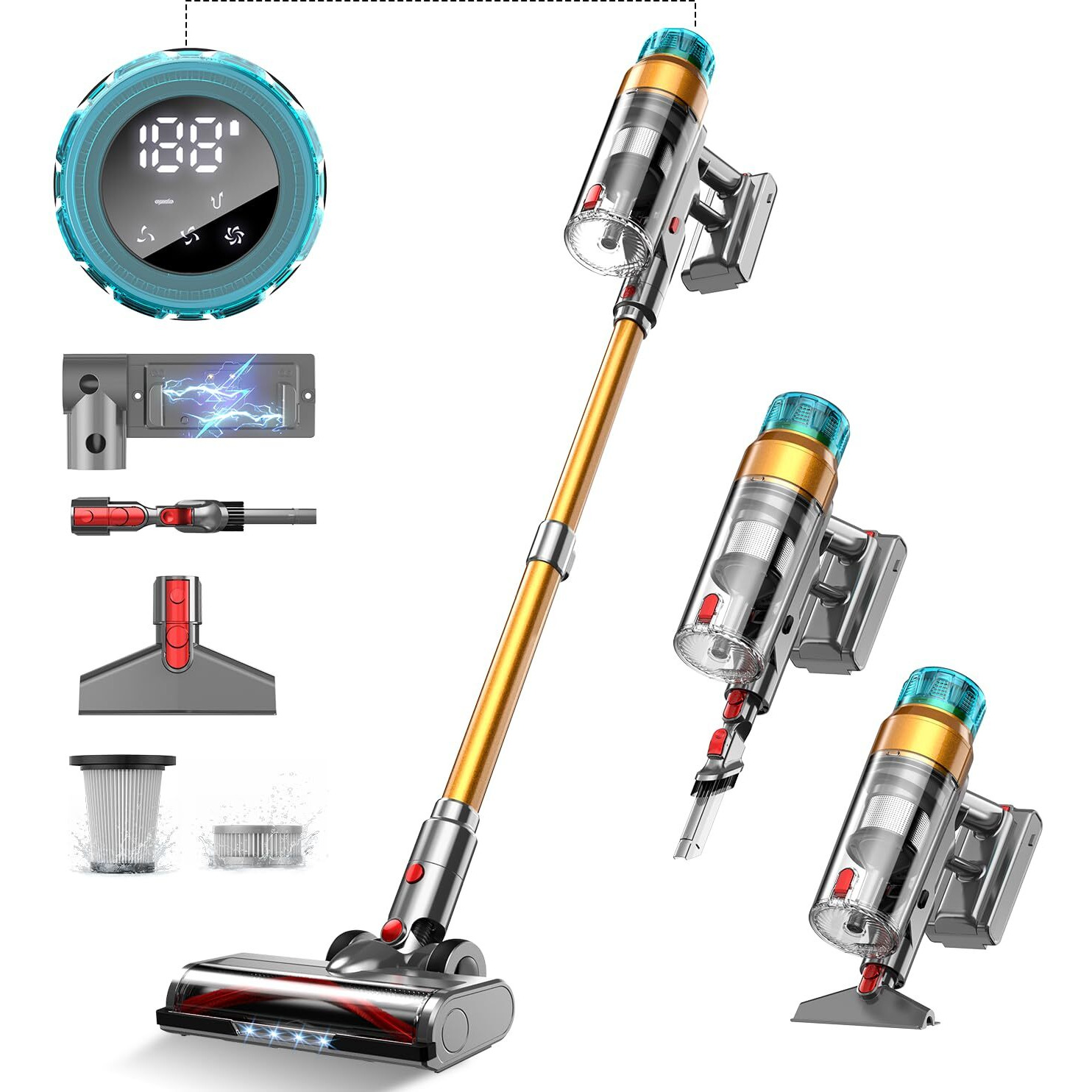 Cordless Vacuum Cleaner 600W 55Kpa Stick Vacuum Up To 55Mins  Vacuum Cleaners For Home Rechargeable Wall Mount Oled Color Screen Anti-Tangled Vacuum For Car Hardwood Floor Carpets Pet Hair Ehbl