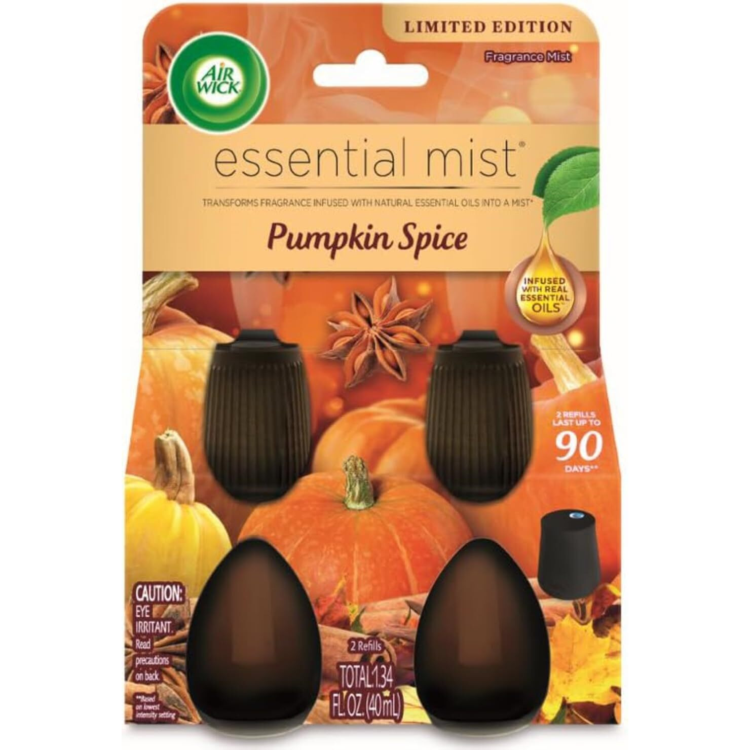 Air Wick Essential Mist Refill  2Ct  Pumpkin Spice  Fall Scent  Essential Oils  Air Freshener