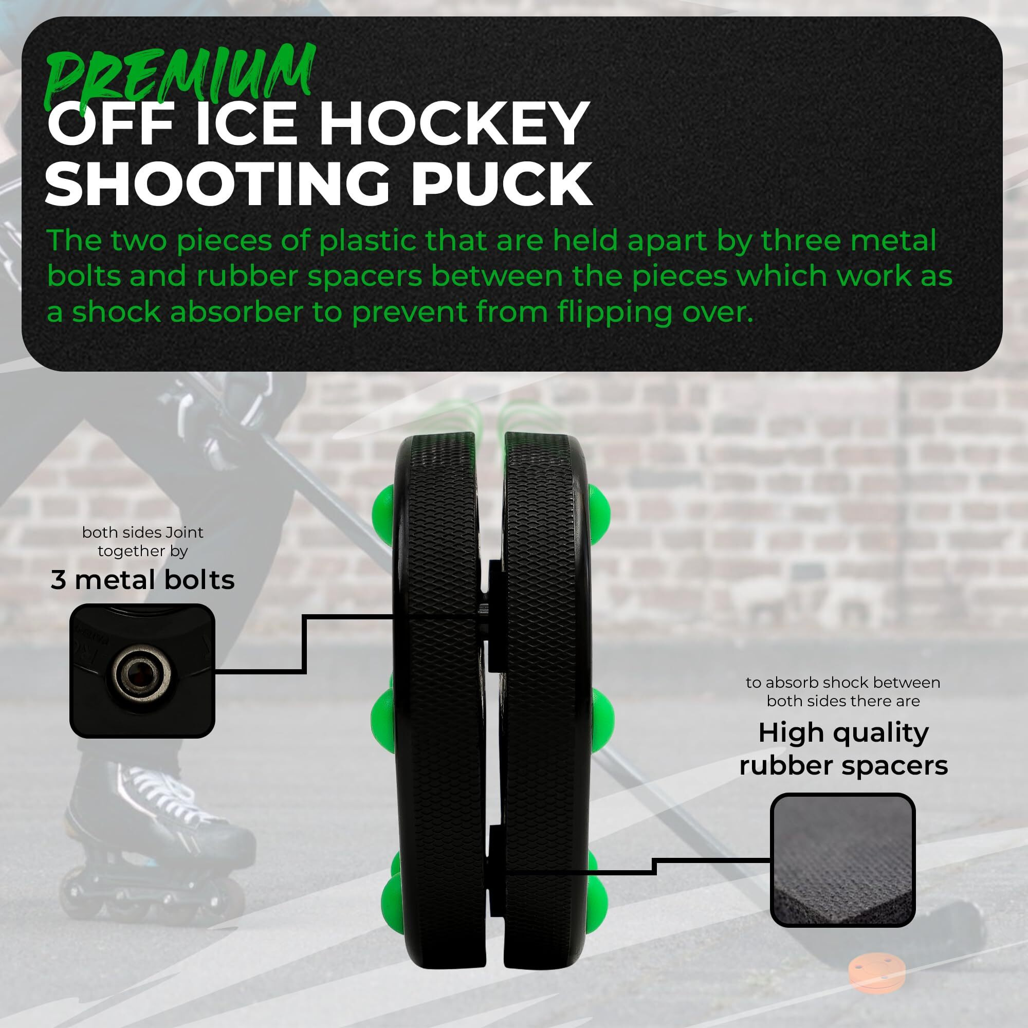 Green Biscuit Roller Hockey Puck- Nhl Official Off Ice Hockey Pucks For Stick Handling And Passing  Outdoor Street Hockey Puck For Practicing & Improving Skills  Diameter 3 Inch  Thick 1 Inch- 1 Pack