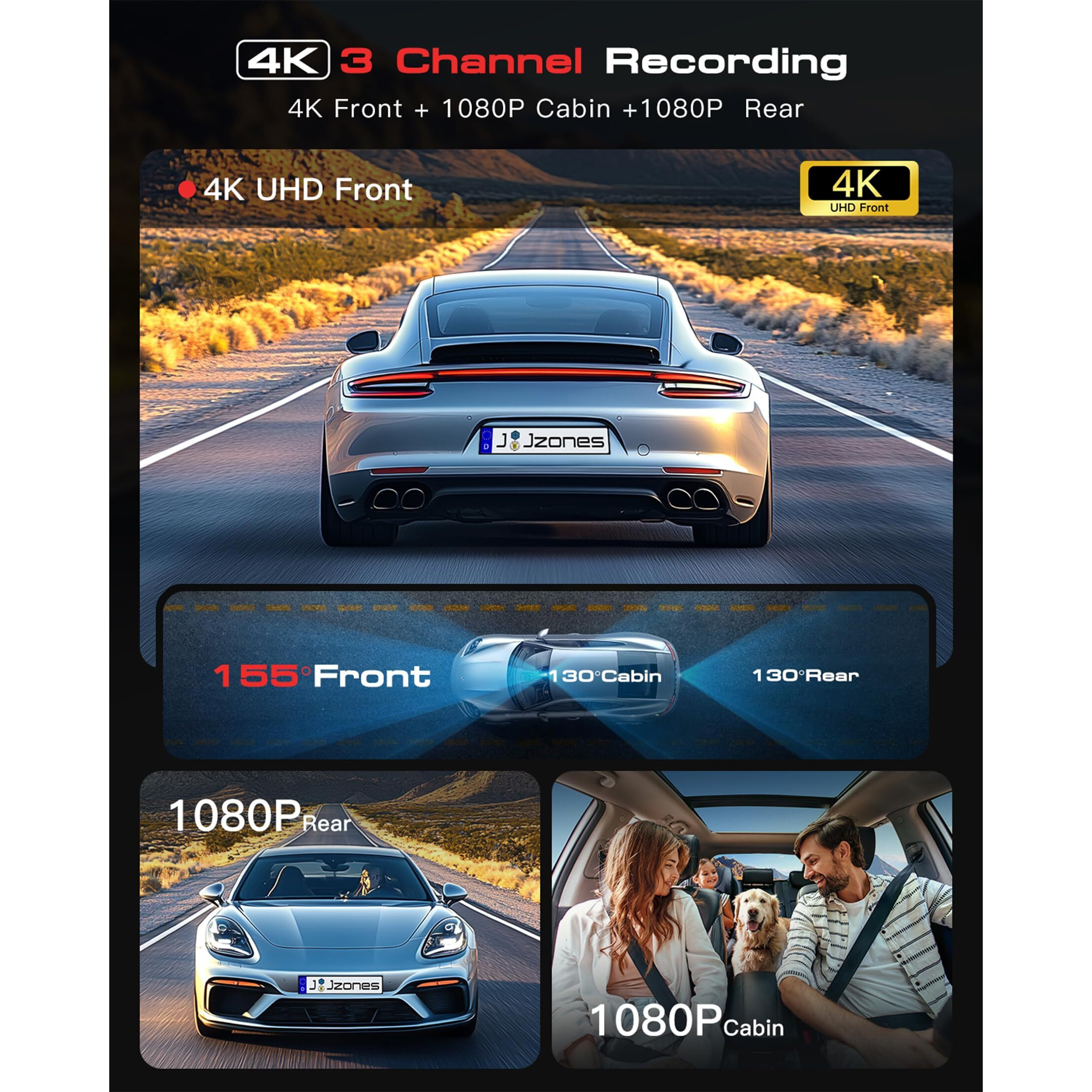 3 Channel 4K Dash Cam  Dash Camera For Cars With Starvis 2 Hdr Night Vision  4K+1080P+1080P Front Inside And Rear Triple Car Camera  Gps  24H Parking Mode  Free 64Gb Card