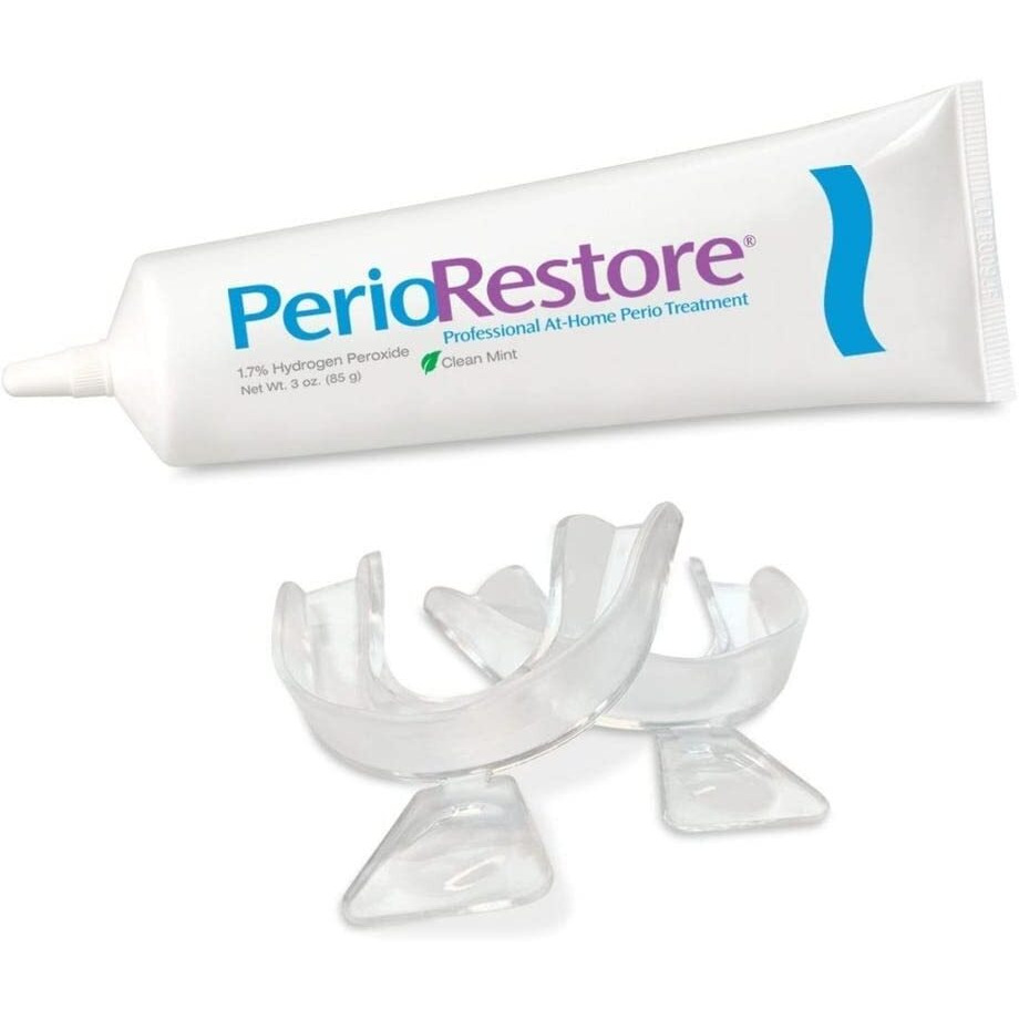 Perio Restore Gel 3 Ounce Tube 1.7% Hydrogen Peroxide Oral Cleansing Treatment Oral Cleansing Gel. Includes Two (2) Trays For Ease Of Application. Mint Flavor  At-Home Treatment