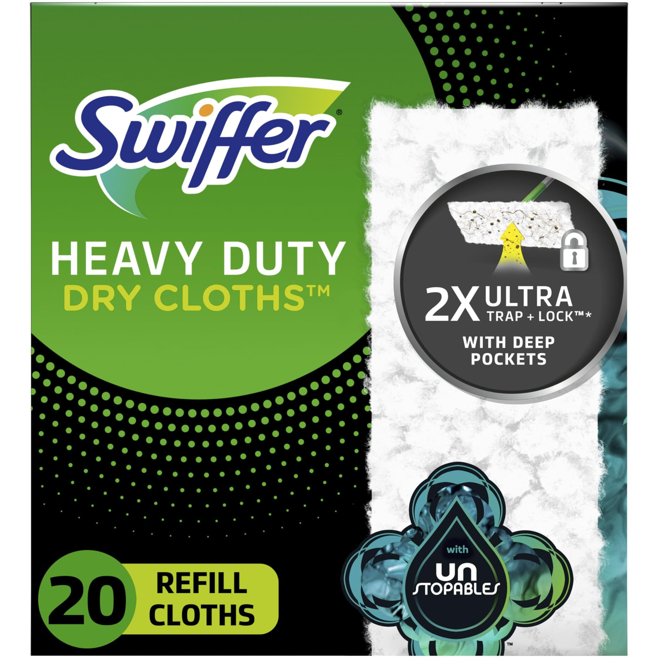 Swiffer Sweeper Heavy Duty Dry Multi-Surface Cloth Refills For Floor Sweeping And Cleaning  Unstopables Fresh Scent  20 Count